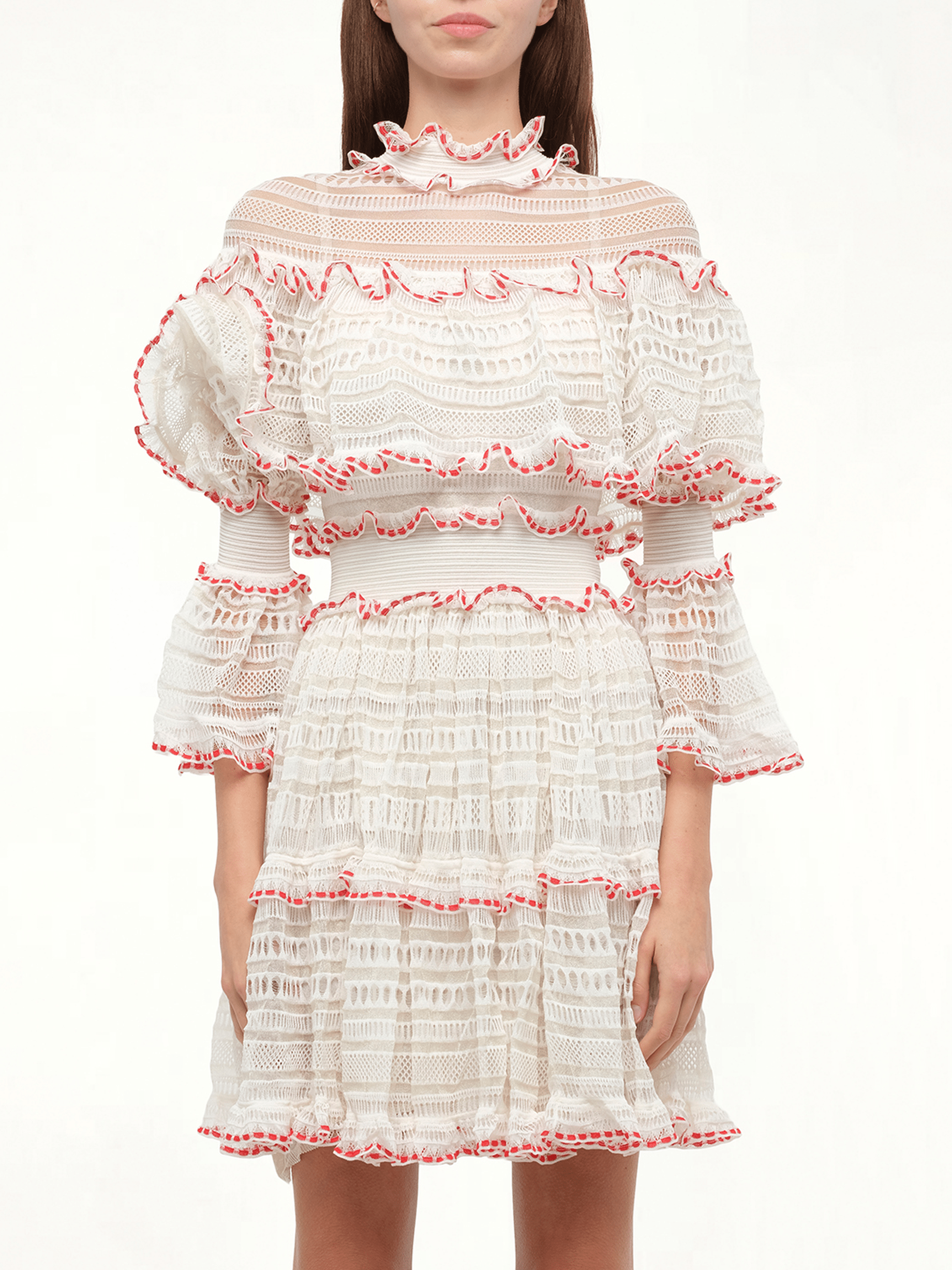 AMQ - Volume Lace Mini Dress in White/Pink AMQ - Volume Lace Mini Dress in White/Pink