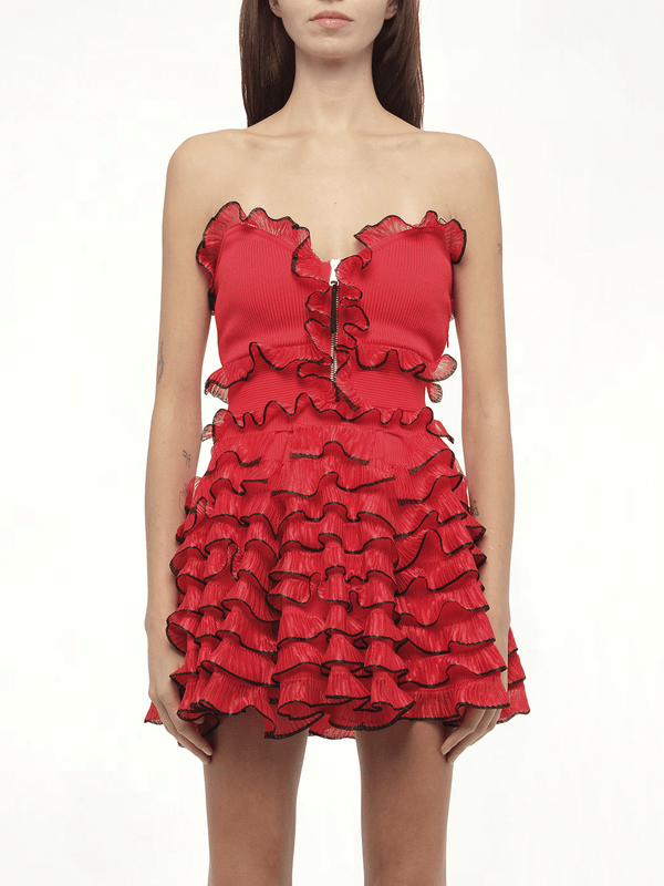 Off Shld Str Mini Dress in Red/Blk