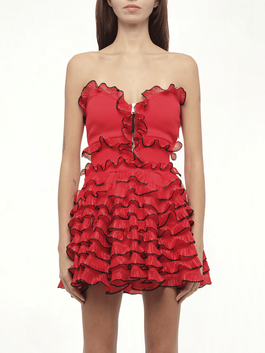 Off Shld Str Mini Dress in Red/Blk