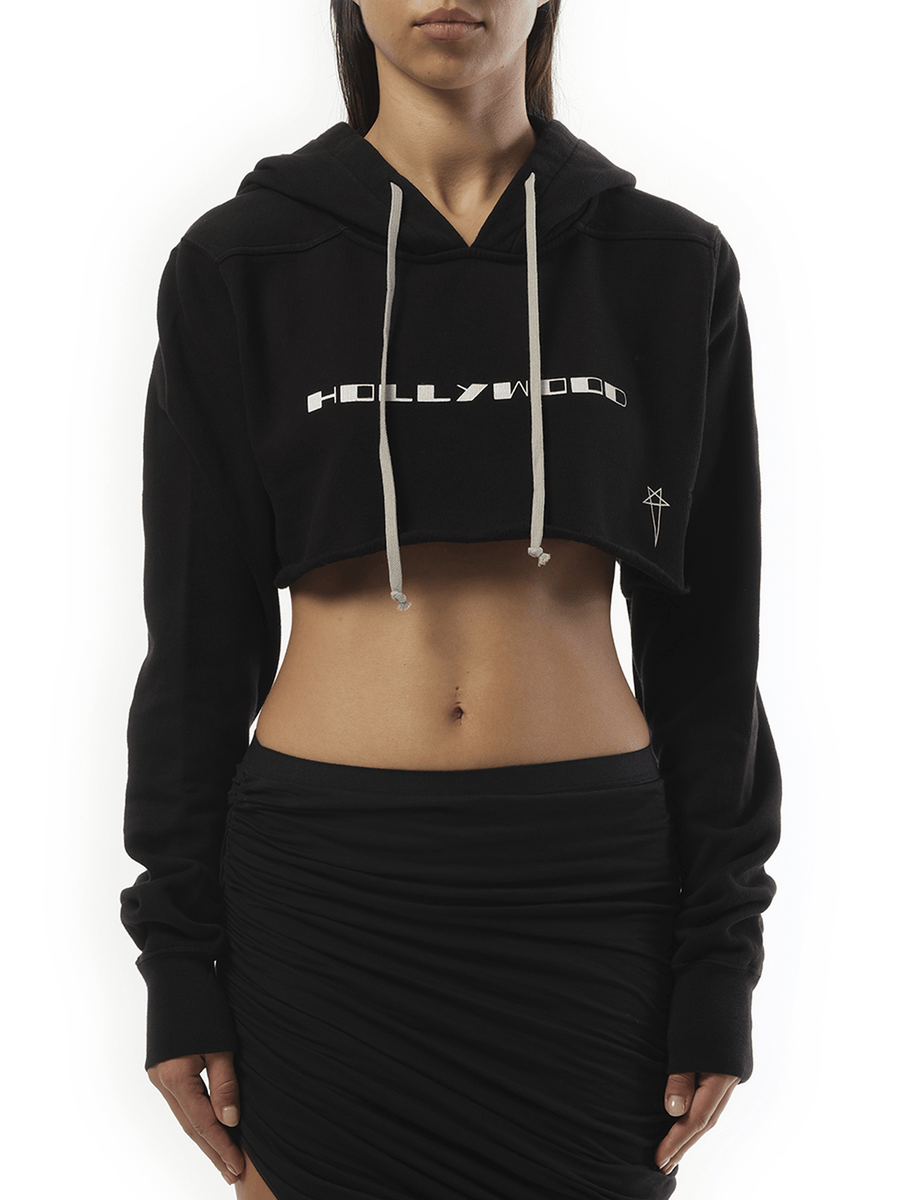Rick Owens Drkshdw Hollywood Cropped Hoodie in Black/Milk