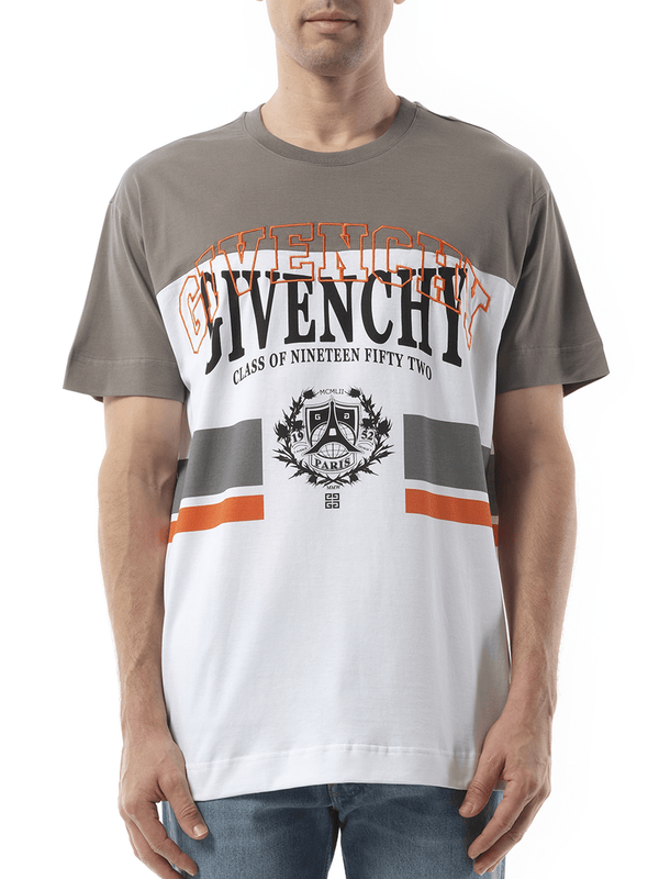 Givenchy College Print Stripes Logo T-Shirt in Grey/White