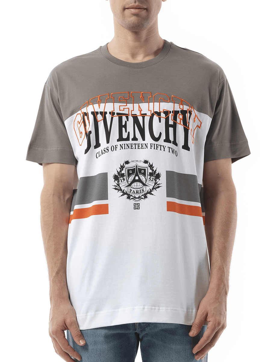 Givenchy College Print Stripes Logo T-Shirt in Grey/White
