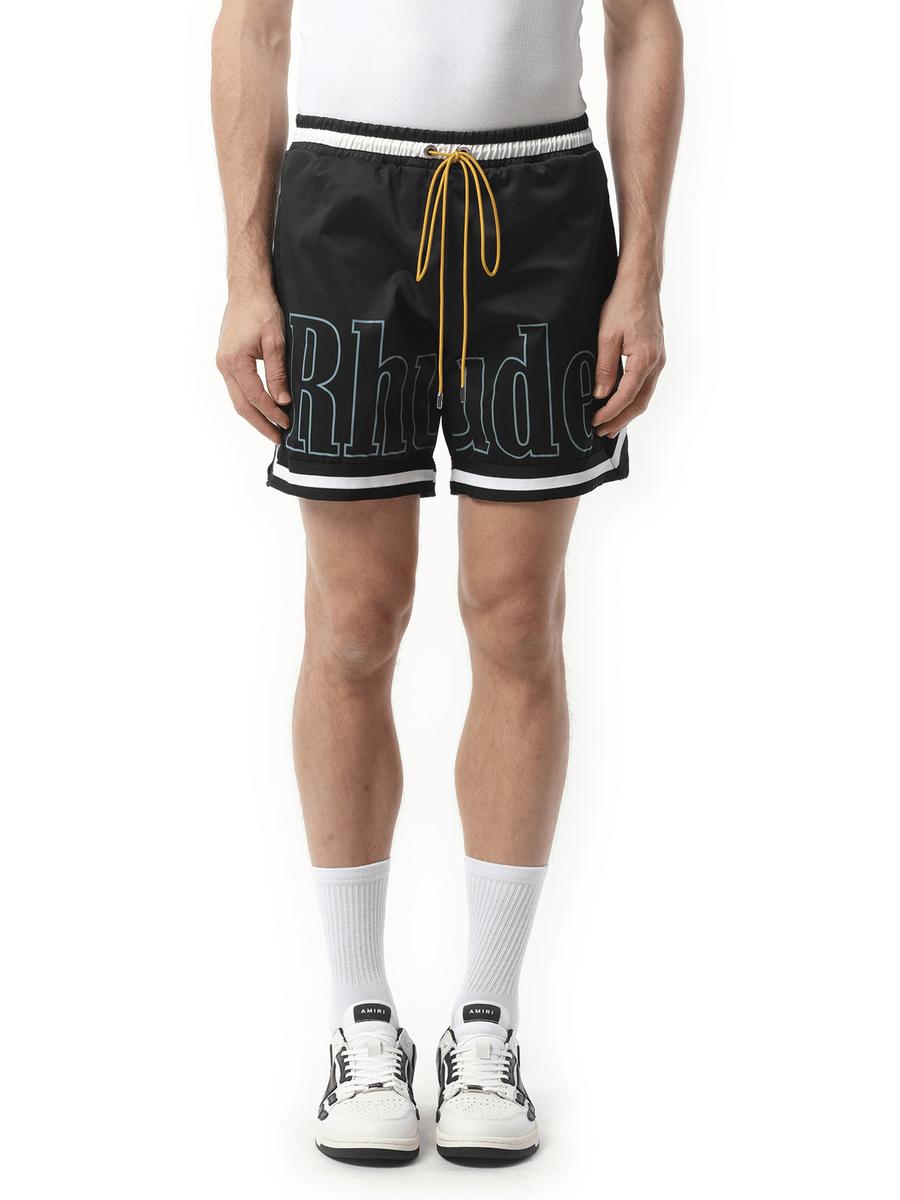 Rhude Rhude Logo Basketball Swim Shorts in Black/White