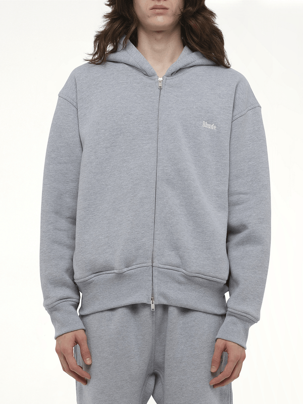 Rhude Classique Full-Zip Hoodie in Heather Gray