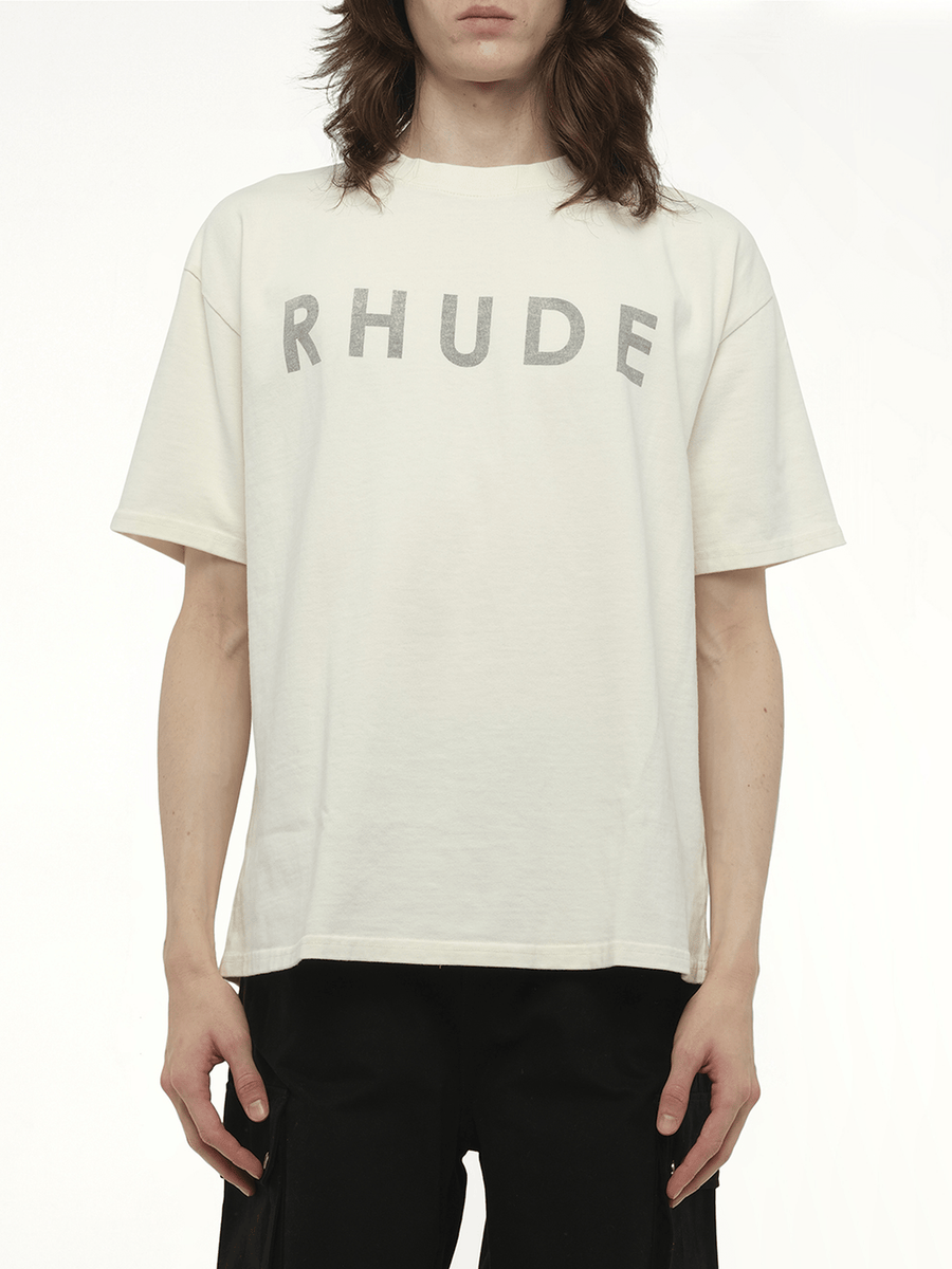 Rhude Distressed Logo T-Shirt in Vintage White