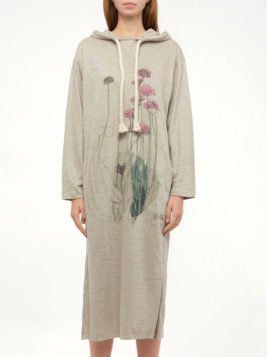 Hoodie Botanical Dress in Beige
