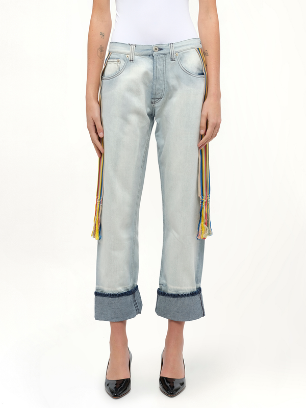 Stripe Bands Jeans in L Blue