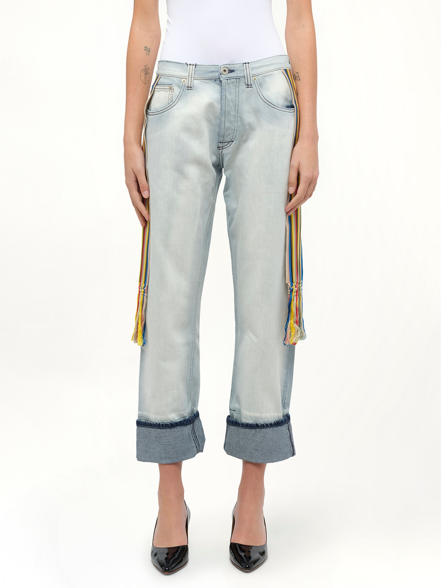 Stripe Bands Jeans in L Blue