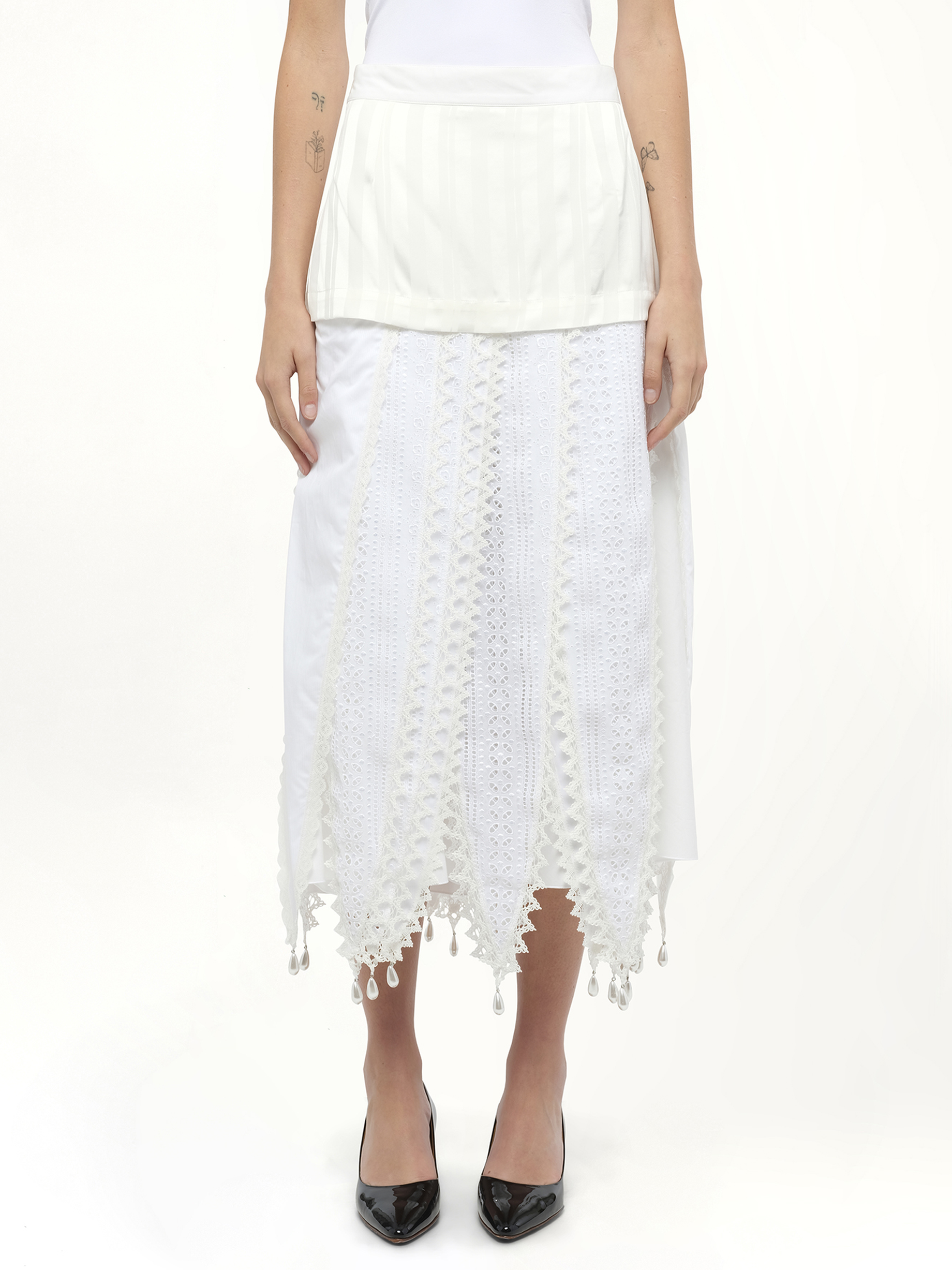 Lace Petal Skirt in White
