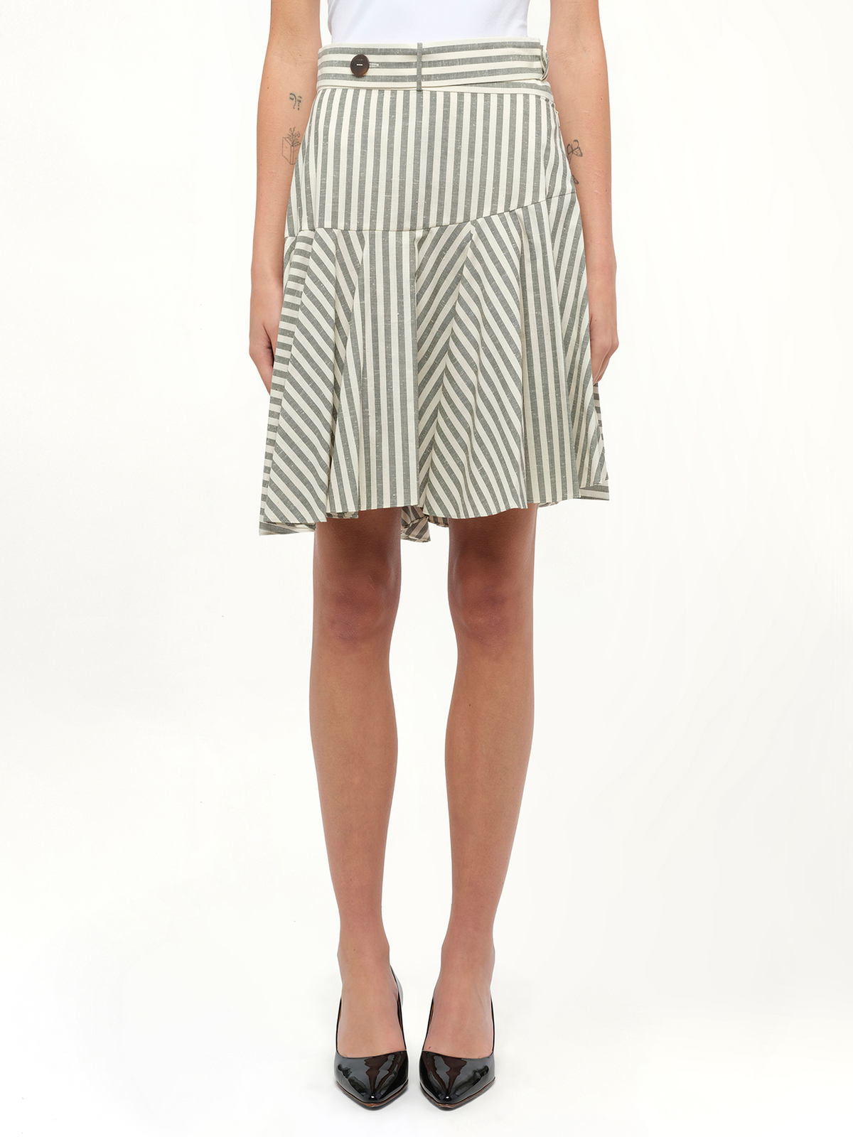 Stripe Skater Skirt in White
