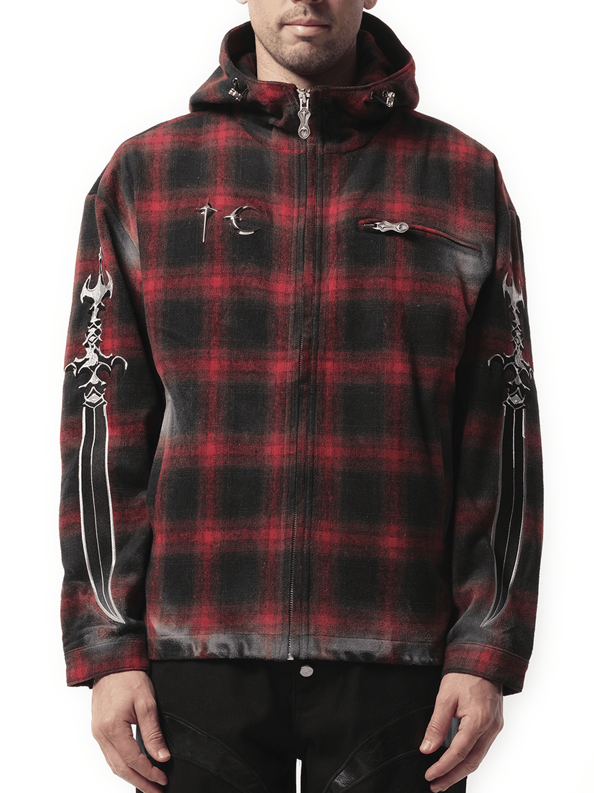 Thug Club Arab Sword Flannel Zip-up Jacket in Red