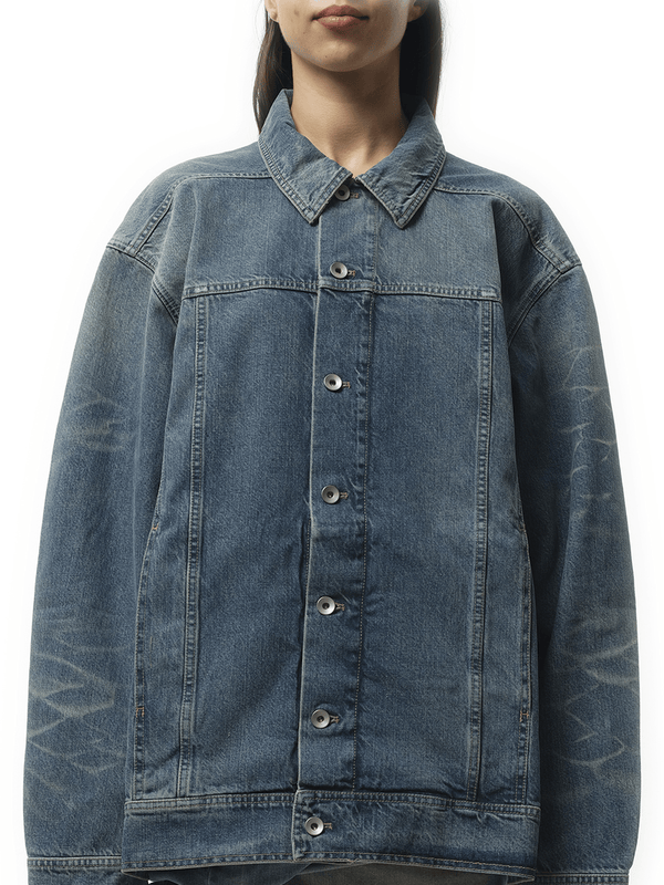 Rick Owens Drkshdw Jumbo Denim Worker Jacket in Washed Indigo