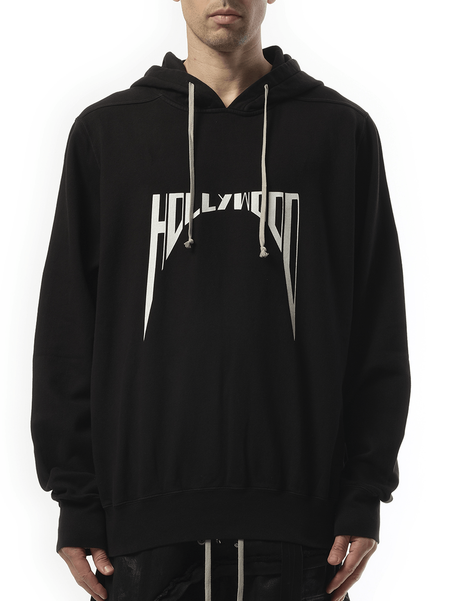 Rick Owens Drkshdw Hollywood Curved Print Oversized Hoodie in Black/Milk