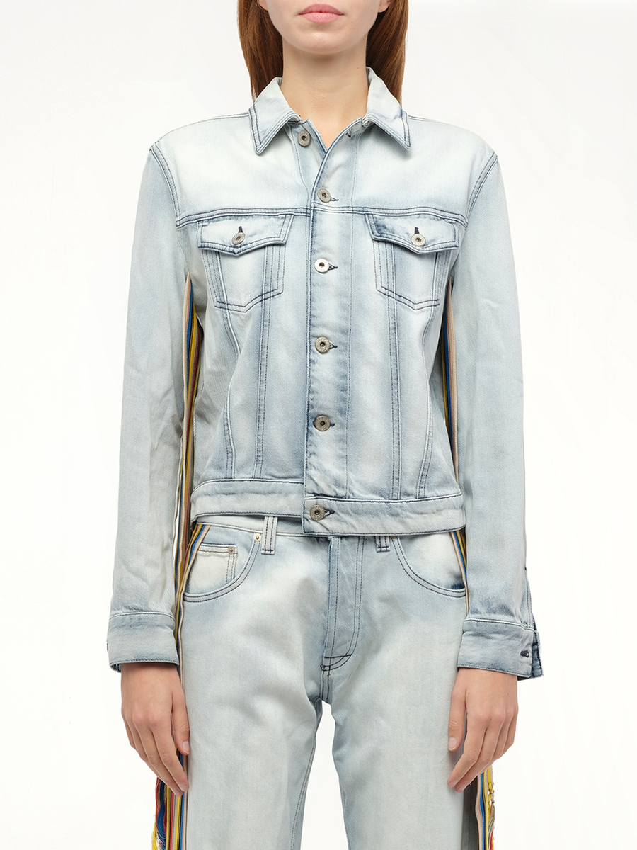 Stripe Band Denim Jacket in L Blue