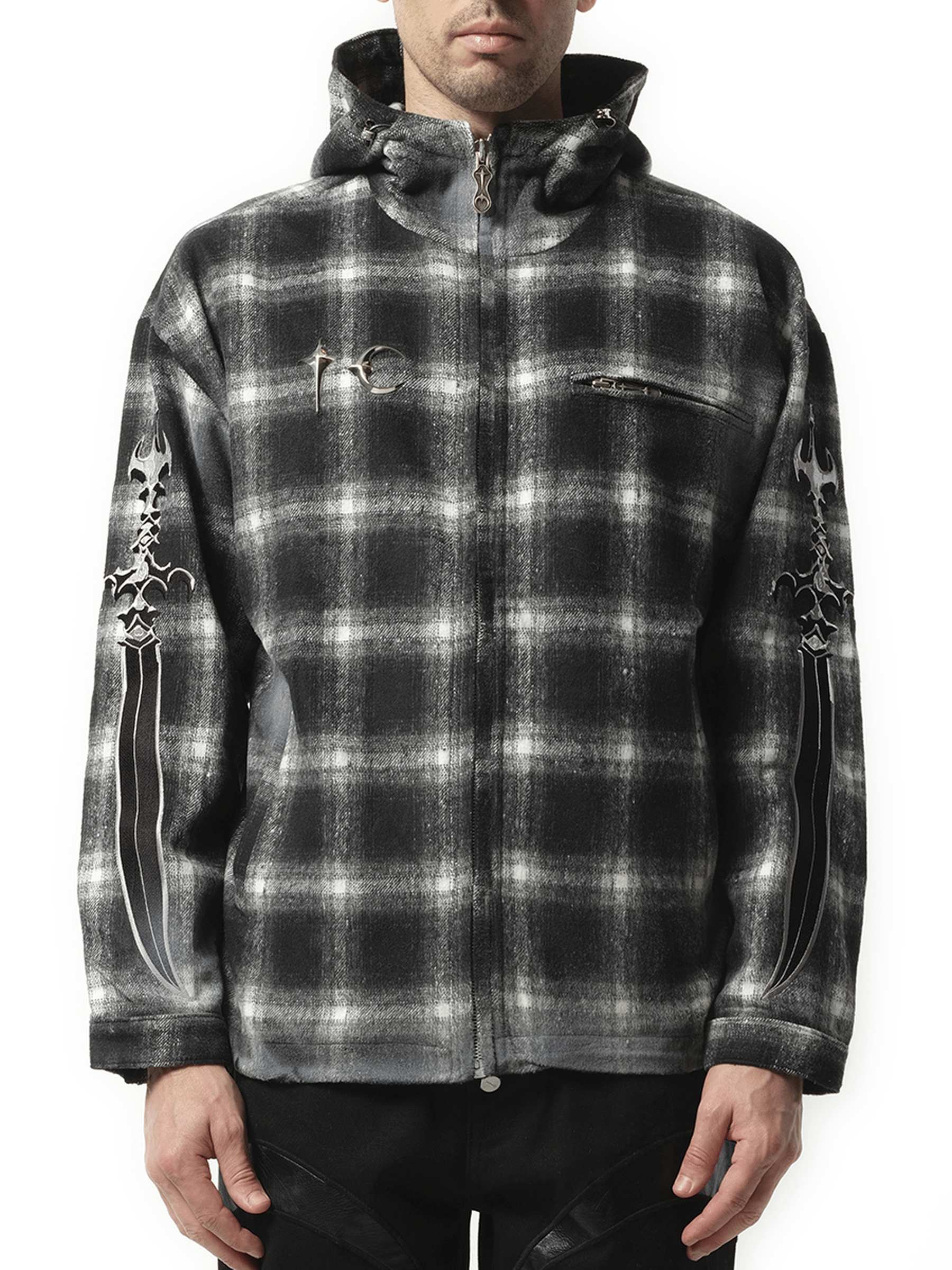 THUG CLUB Arab Sword Flannel Zip-up Jacket in Black | MARAIS THUG CLUB Arab Sword Flannel Zip-up Jacket in Black | MARAIS