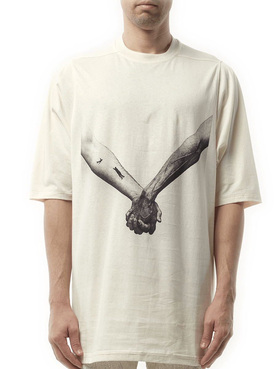 Rick Owens Jumbo SS "Holding Hands" T-Shirt in Natural/Black
