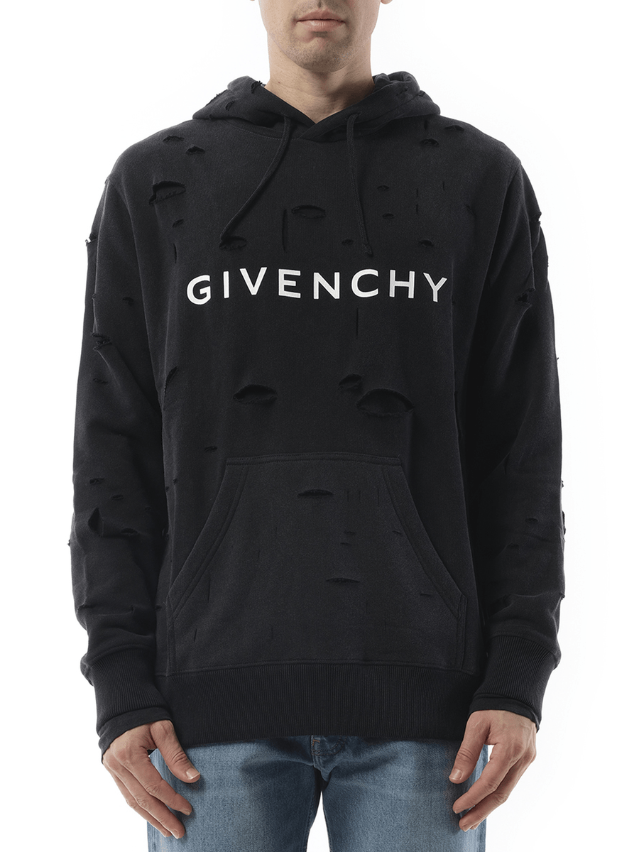 Givenchy Archetype Hoodie with Destroyed Effect in Faded Black