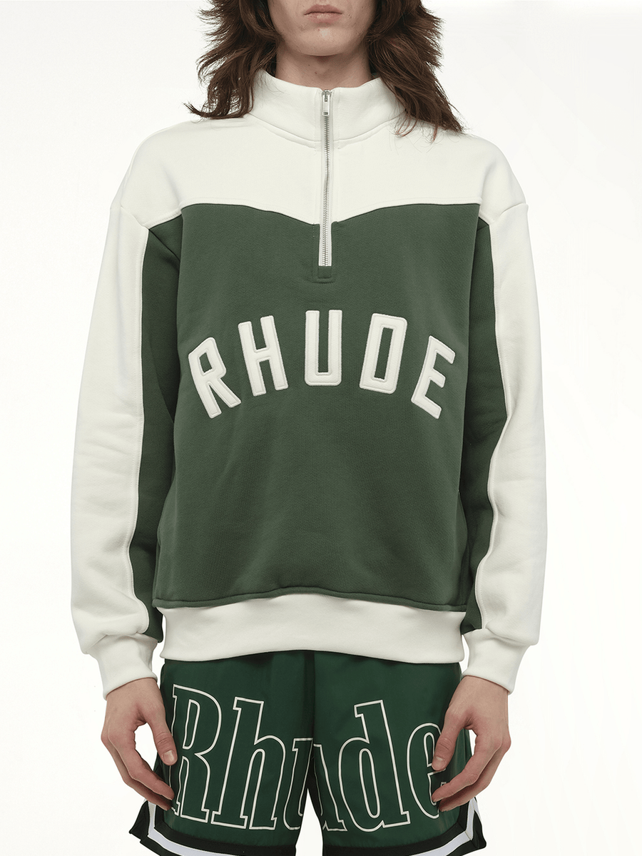 Rhude Rhude Monaco Half-Zip Sweatshirt in Hunter Green/Cream