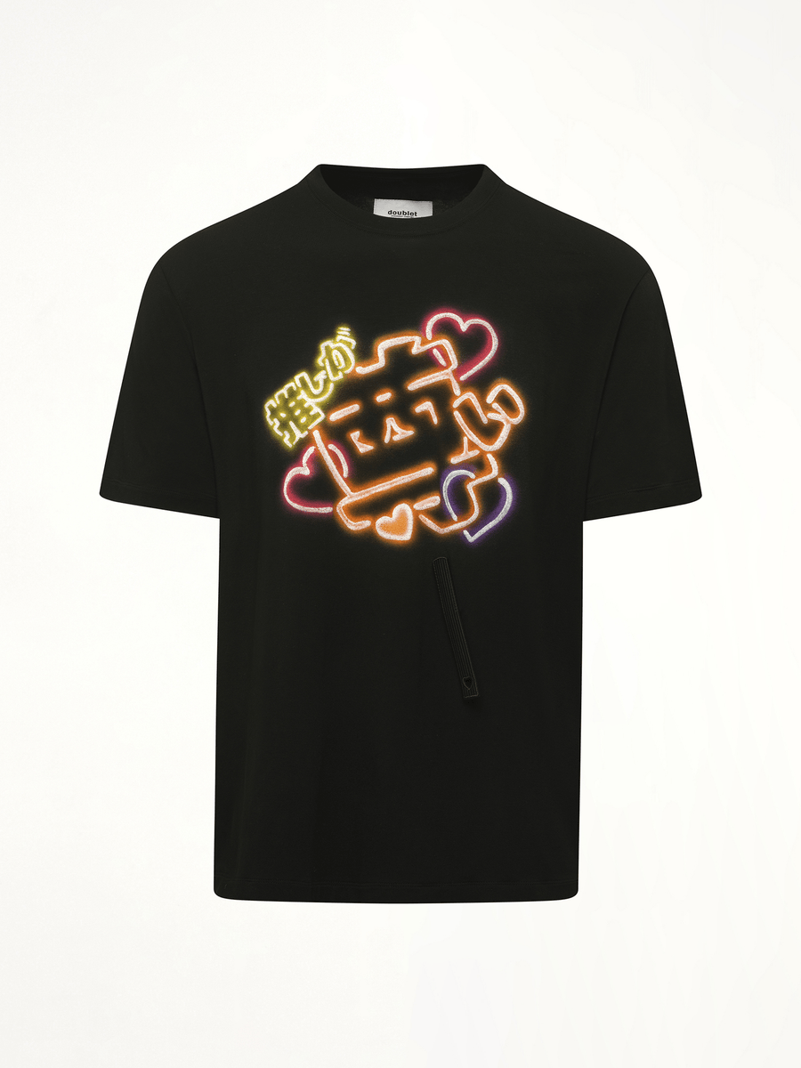 Big Japanese Neon Paint Fan Service T-Shirt in Black