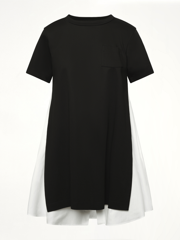 Poplin x Cotton Jersey Dress in Black/Off White