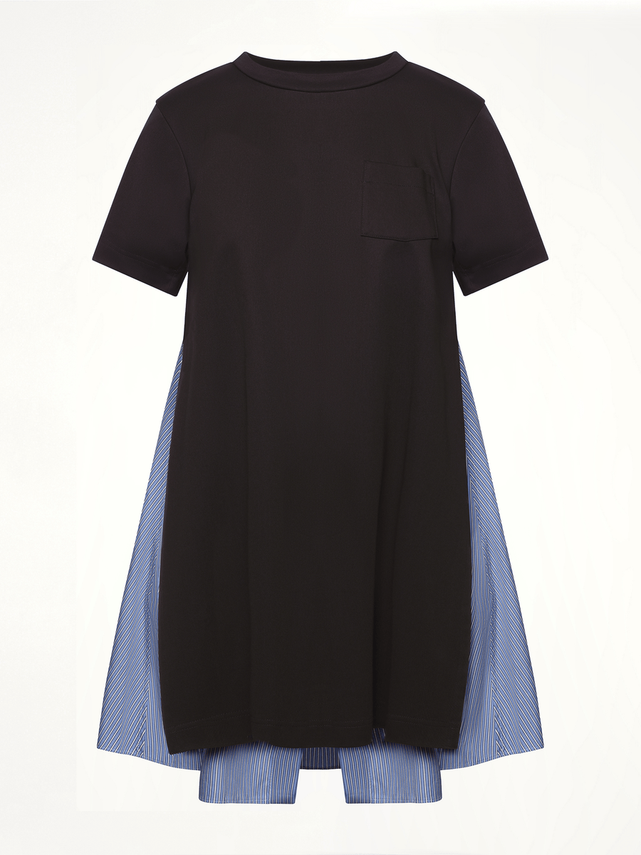 Poplin x Cotton Jersey Dress in Navy/Blue Stripe