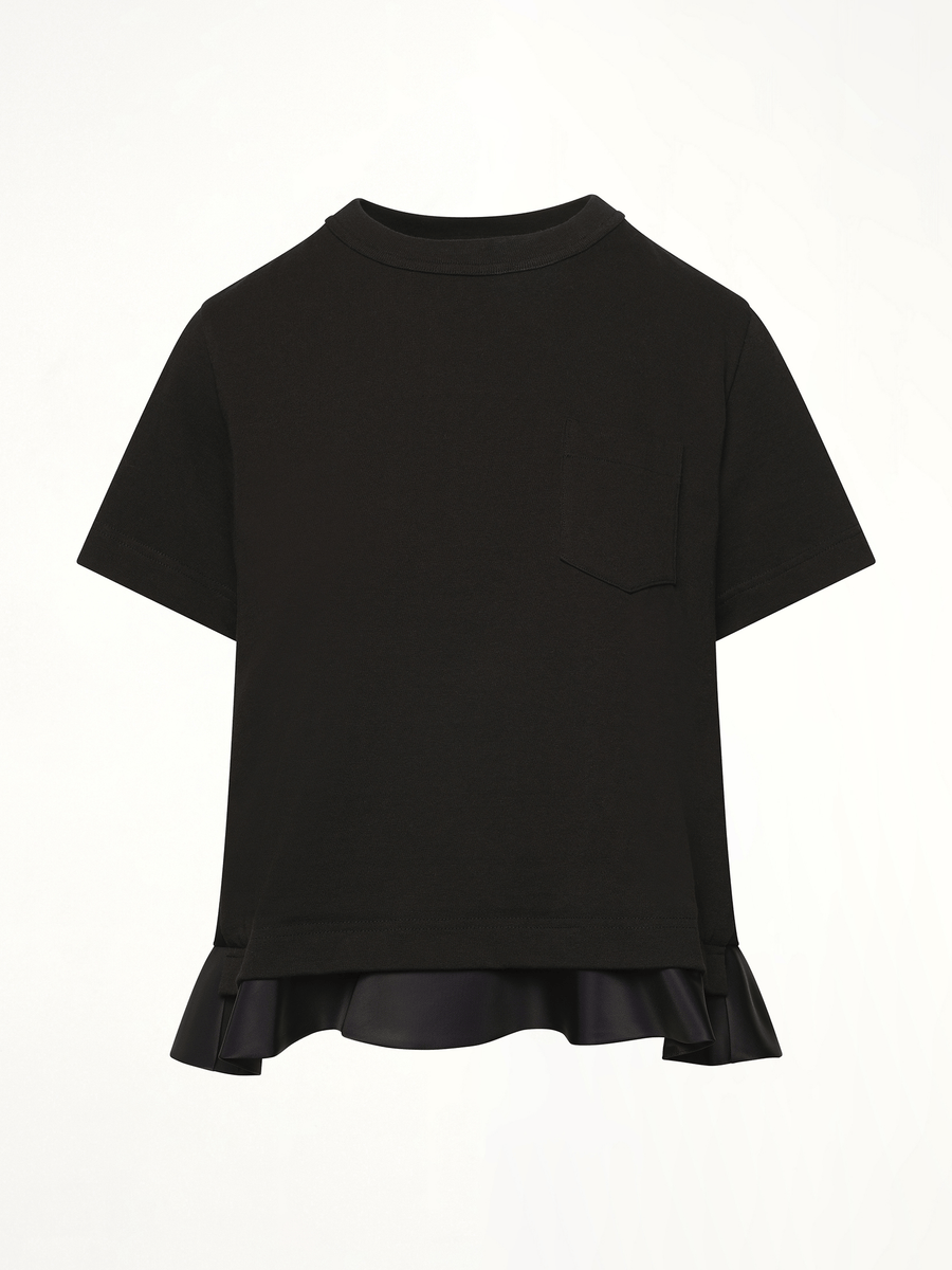 Nylon Twill x Cotton Jersey T-Shirt in Black