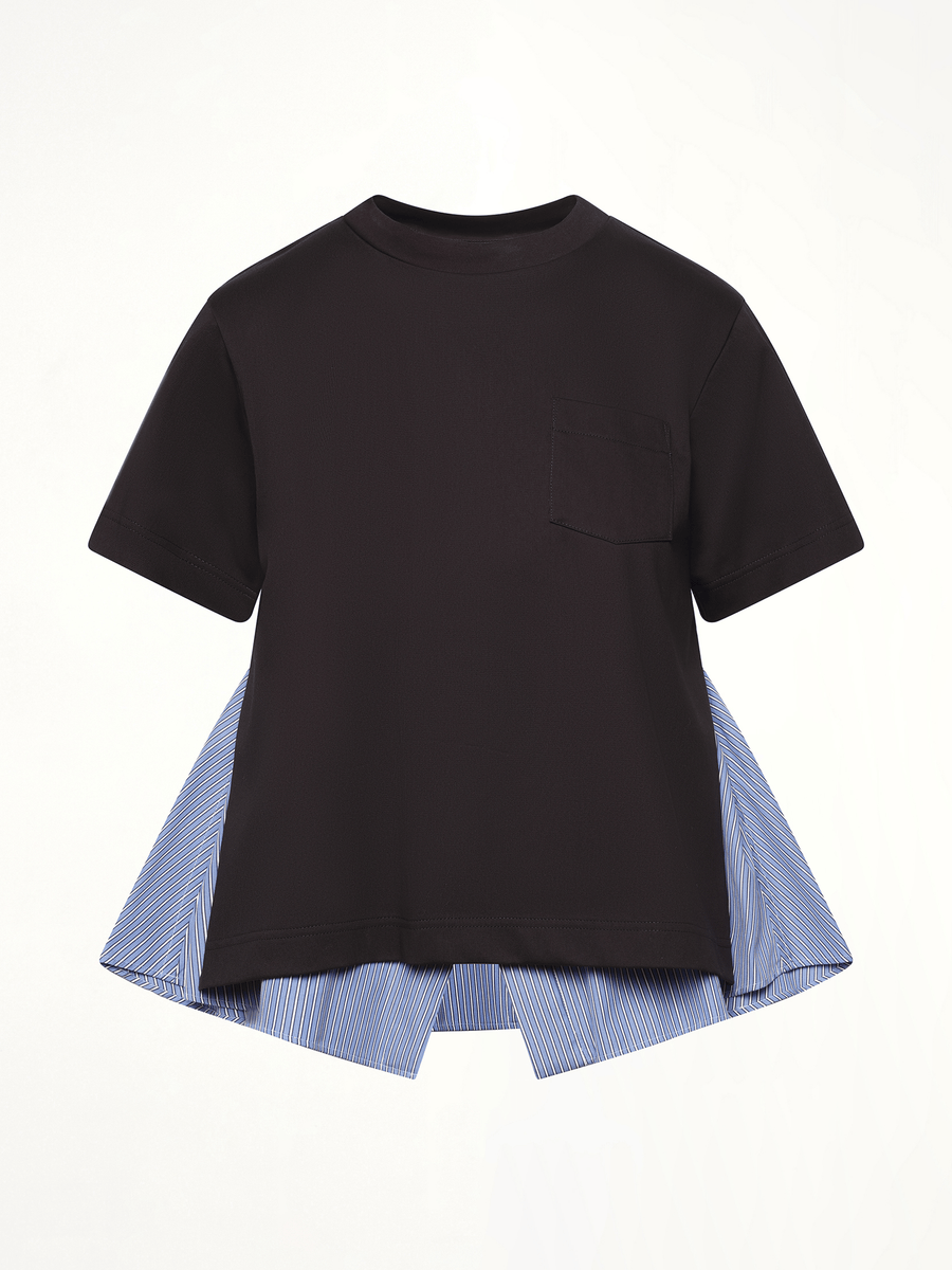Poplin x Cotton Jersey T-Shirt in Navy/Blue Stripe