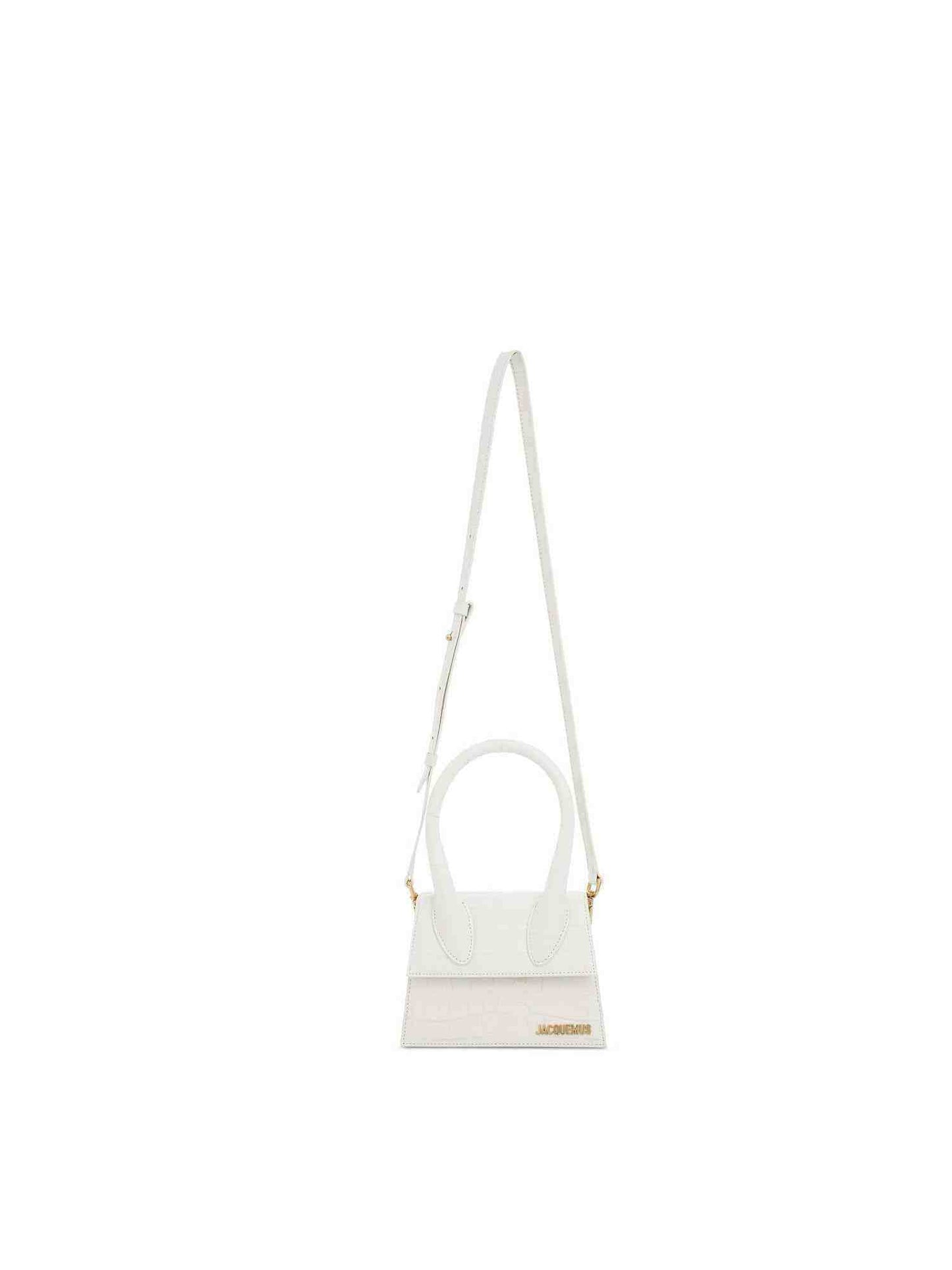Le Chiquito Moyen Croc Embossed Leather Bag in Ivory
