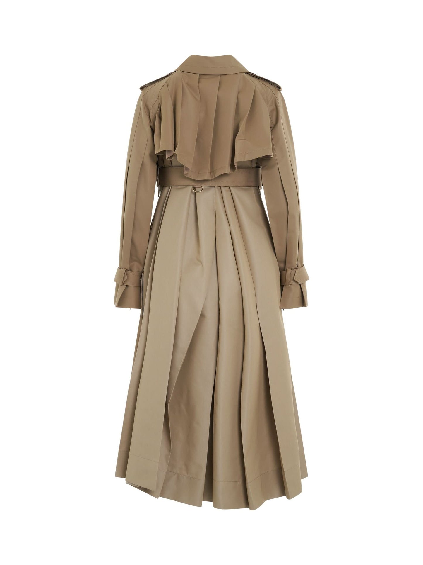Cotton Gabardine Pleated Coat in Beige