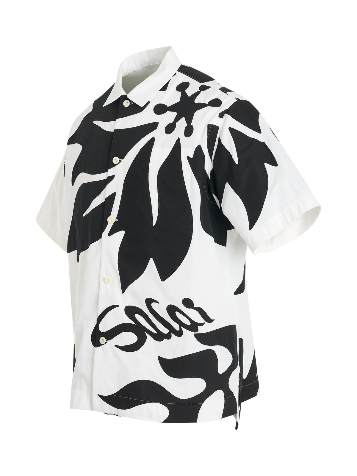 Floral Embroidered Patch Cotton Poplin Shirt in Off White/Black