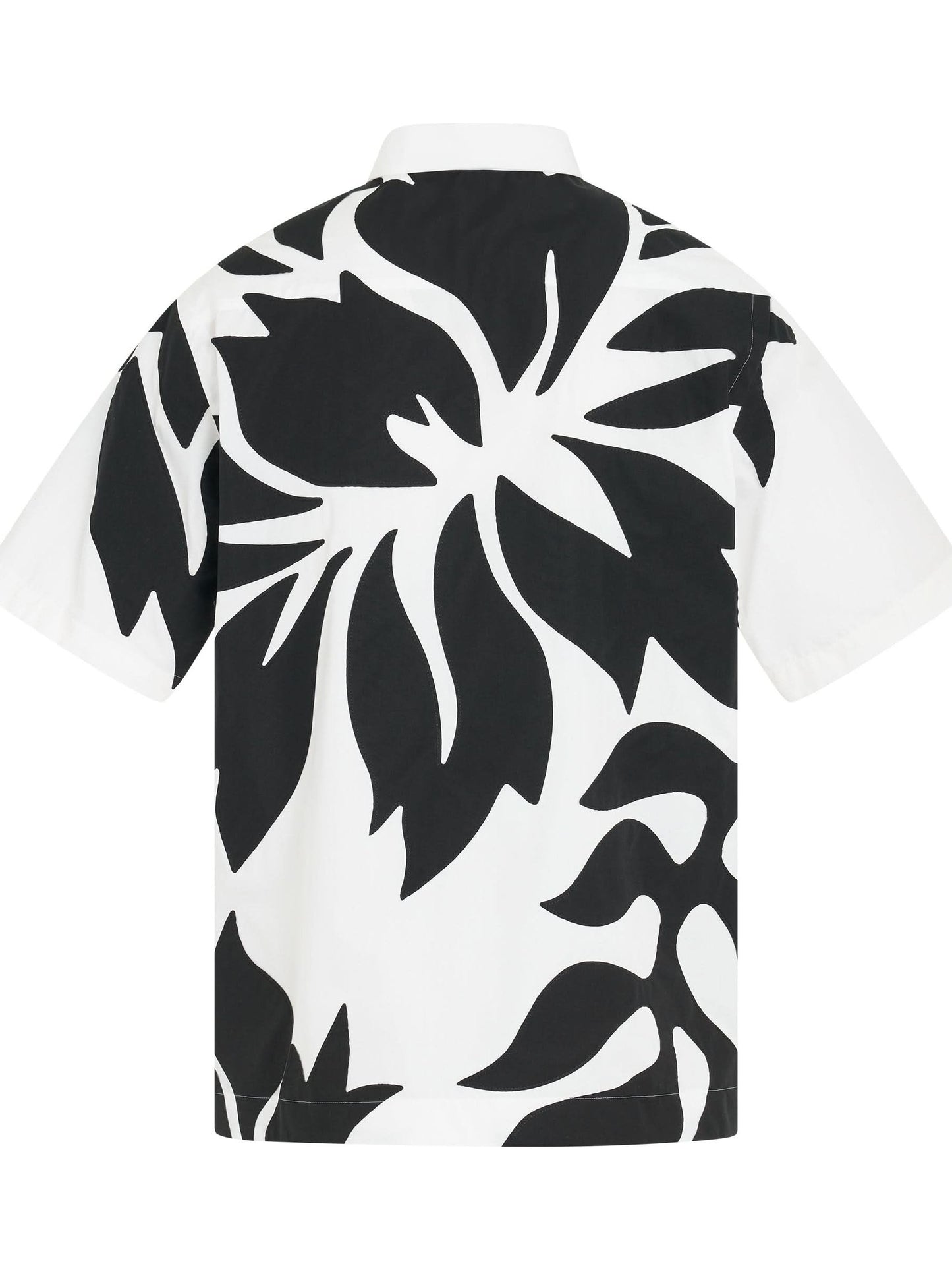 Floral Embroidered Patch Cotton Poplin Shirt in Off White/Black