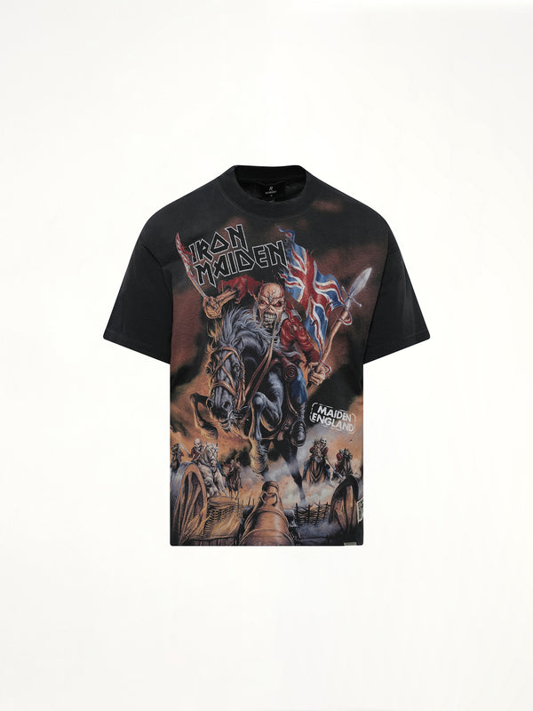 ステインドブラックのアイアンメイデン・スティードTシャツ