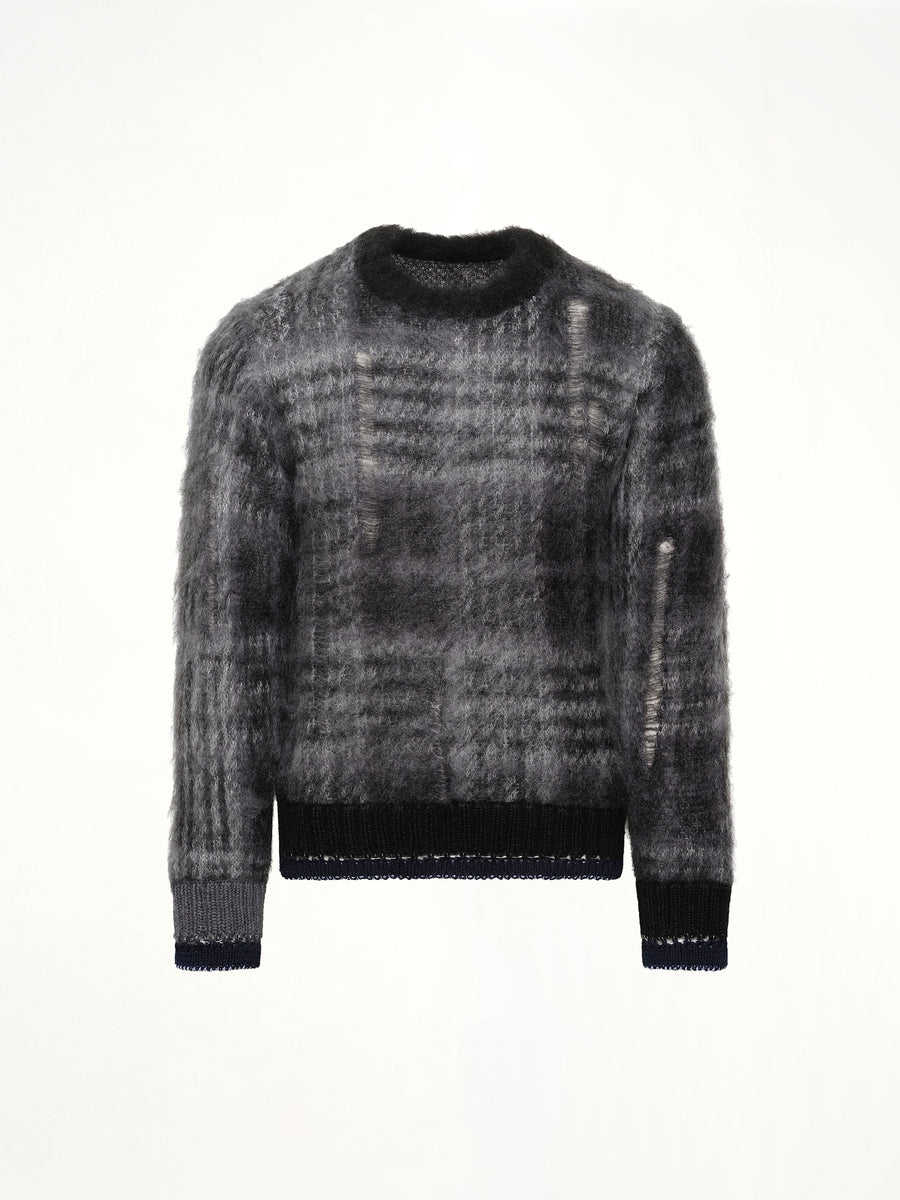 Plaid Mohair Knit Pullover in Black
