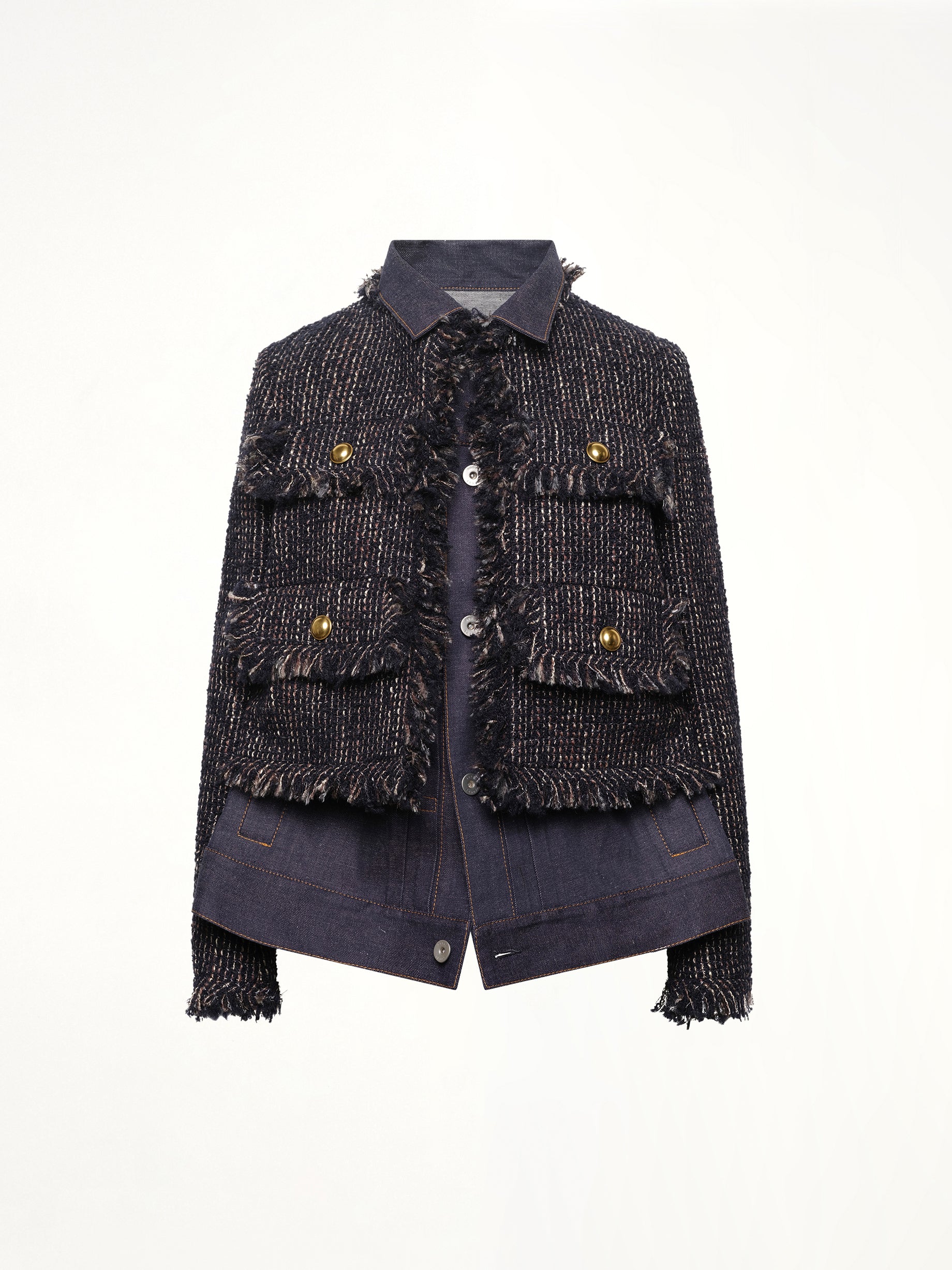 Denim x Tweed Jacket in Navy/Indigo