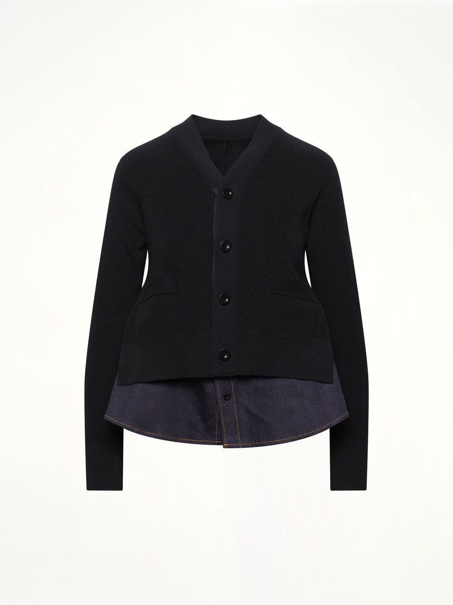 Denim x Knit Cardigan in Black/Indigo