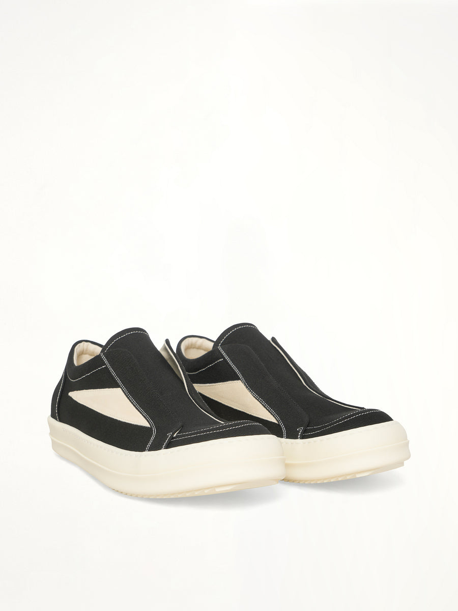 Laceless Vintage Sneaks in Black/Milk/Milk Front View | RICK OWENS DRKSHDW