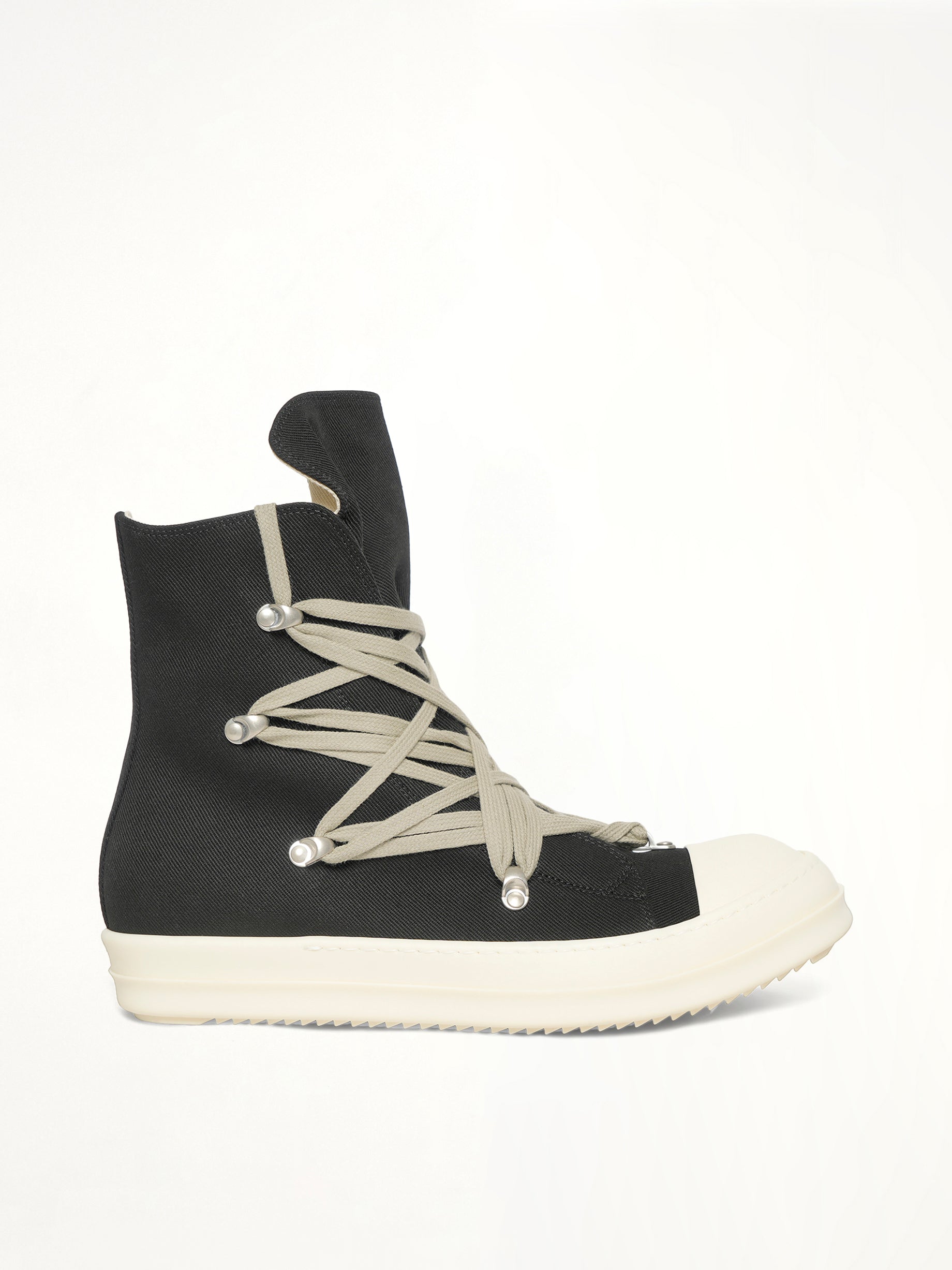 Megalace Sneaks in Black/Milk/Milk Side View | RICK OWENS DRKSHDW