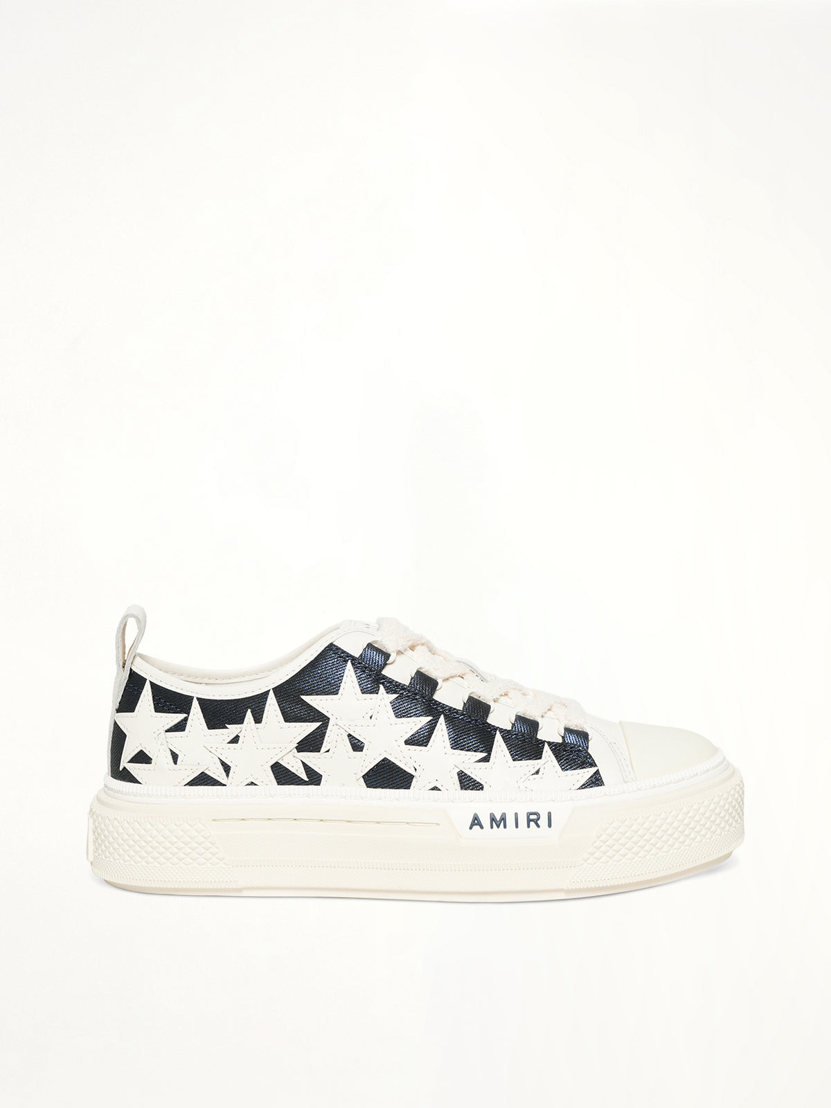 Denim Stars Court Low Sneaker in Wet Shimmer Side View | AMIRI