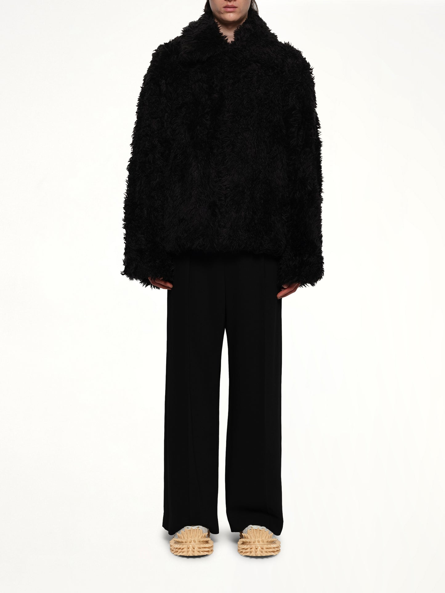 Sinister Mouth Faux Fur Jacket in Black