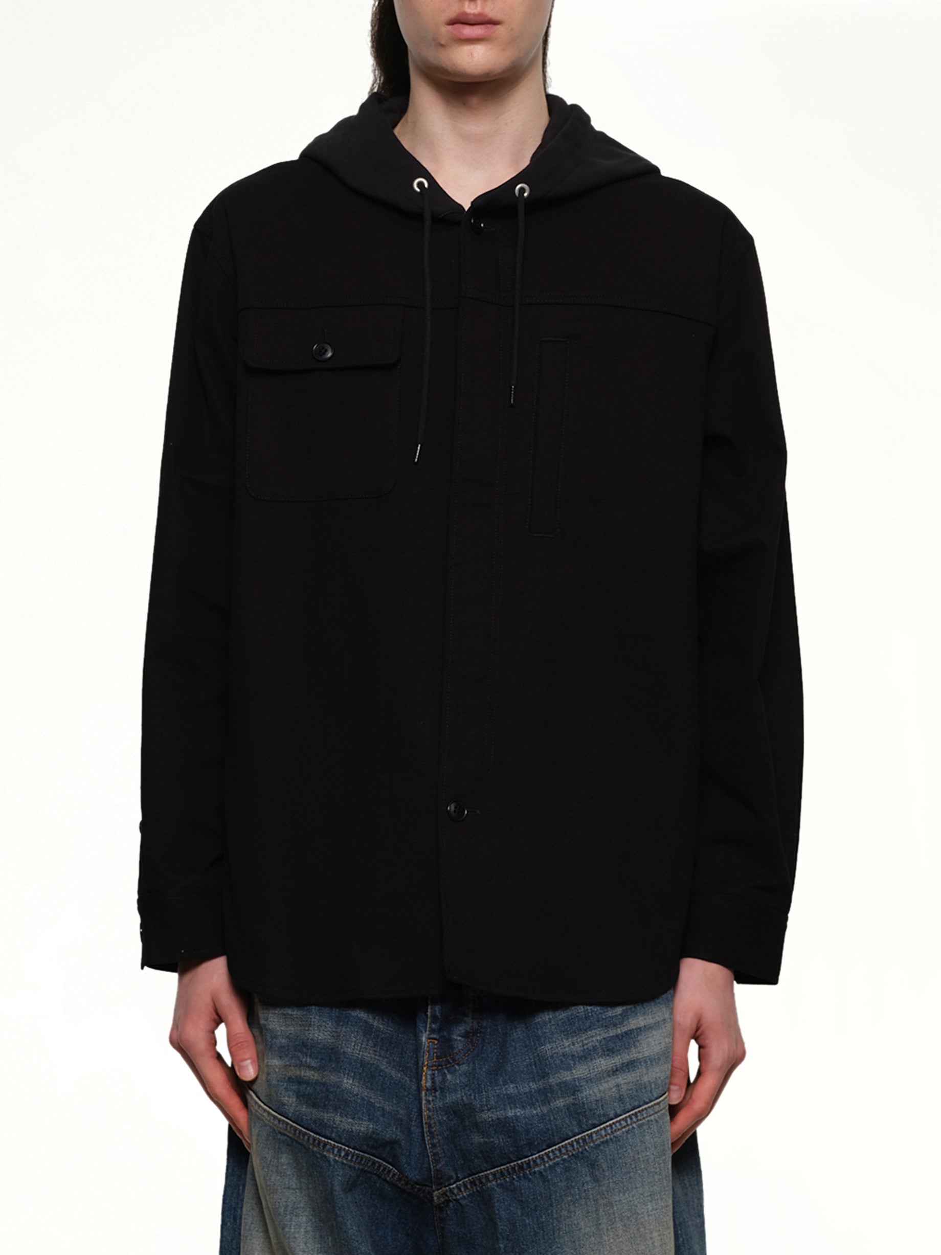 블랙 후드 블라우스