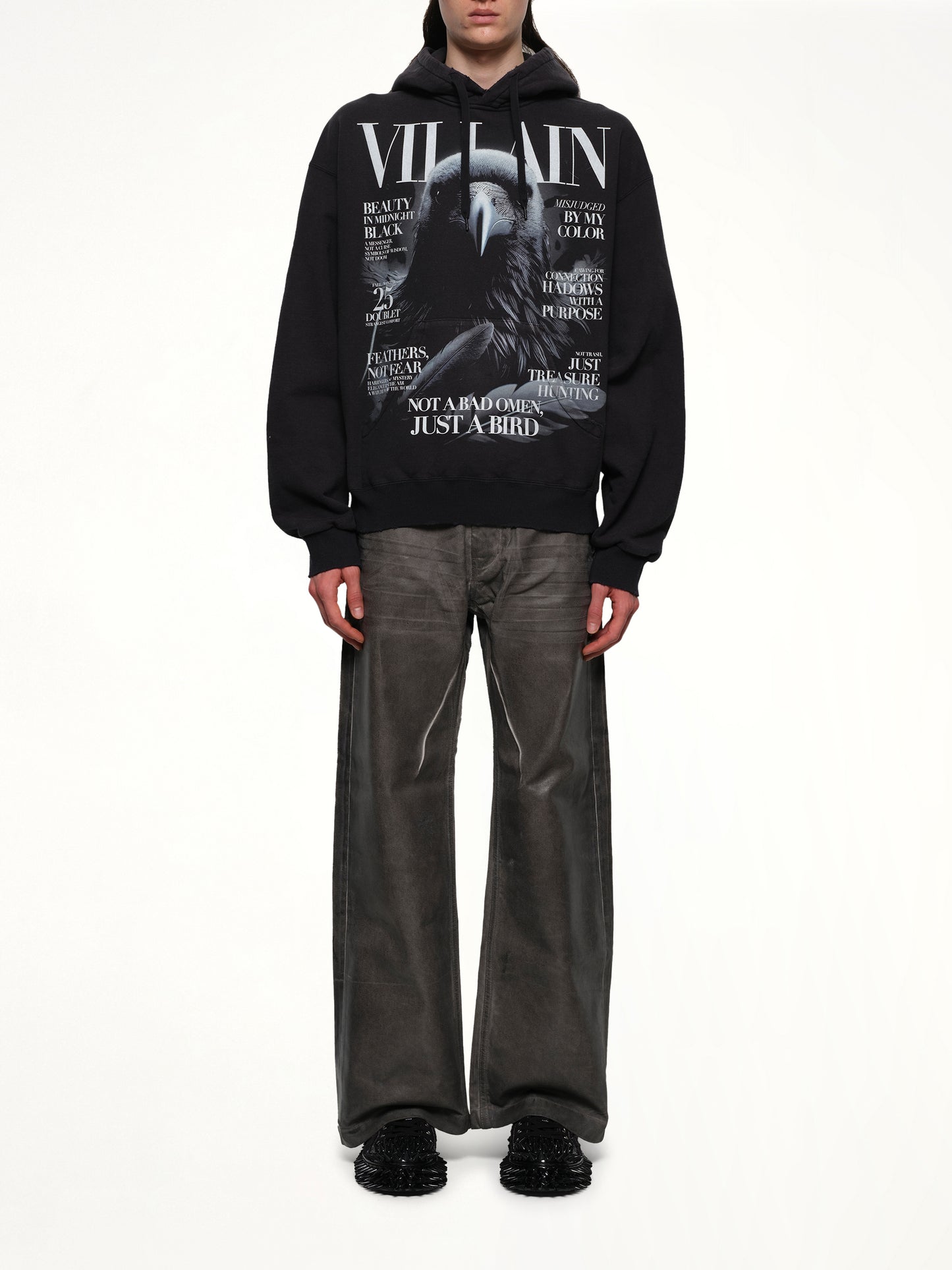 Villain Cover Print Hoodie in Black