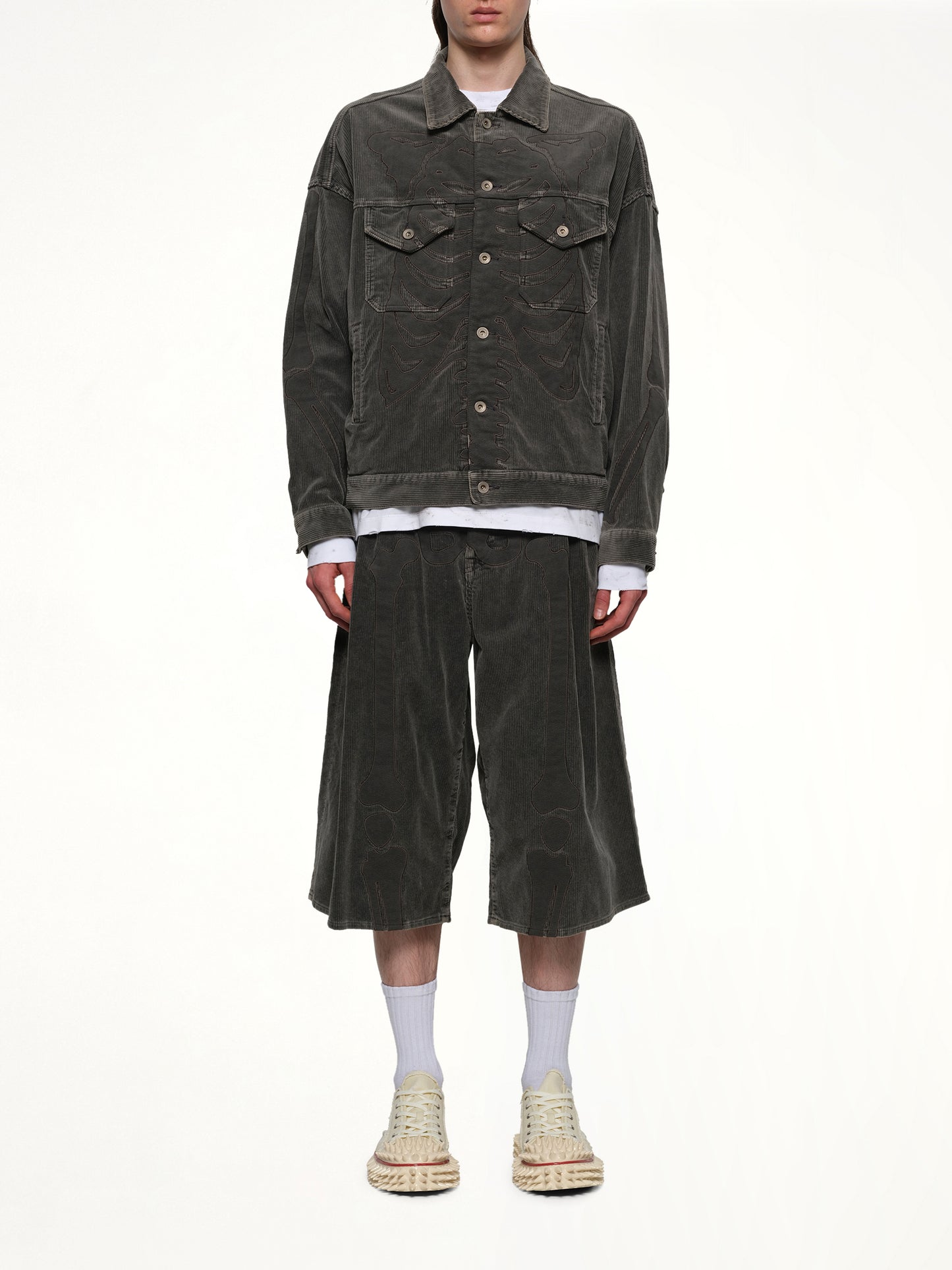 Bone Applique Corduroy Jacket in Grey