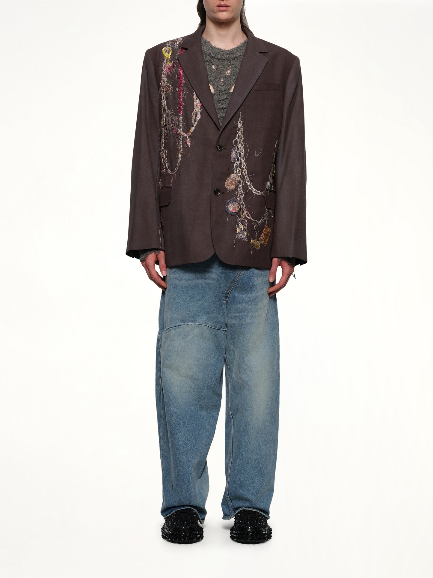 Embroidered Chain Tailored Jacket in Charcoal