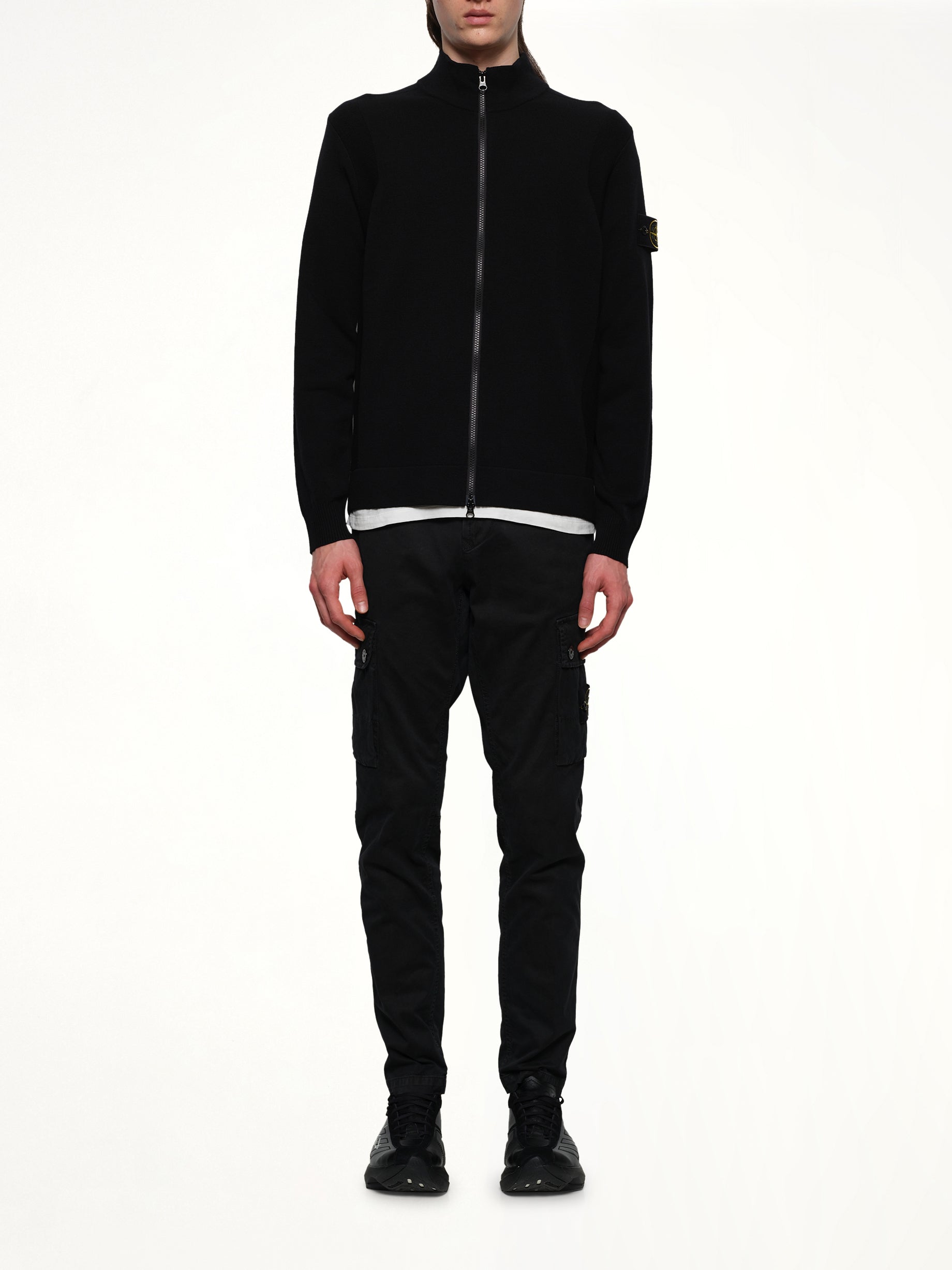 510006 Strech Wool Cardigan in Black
