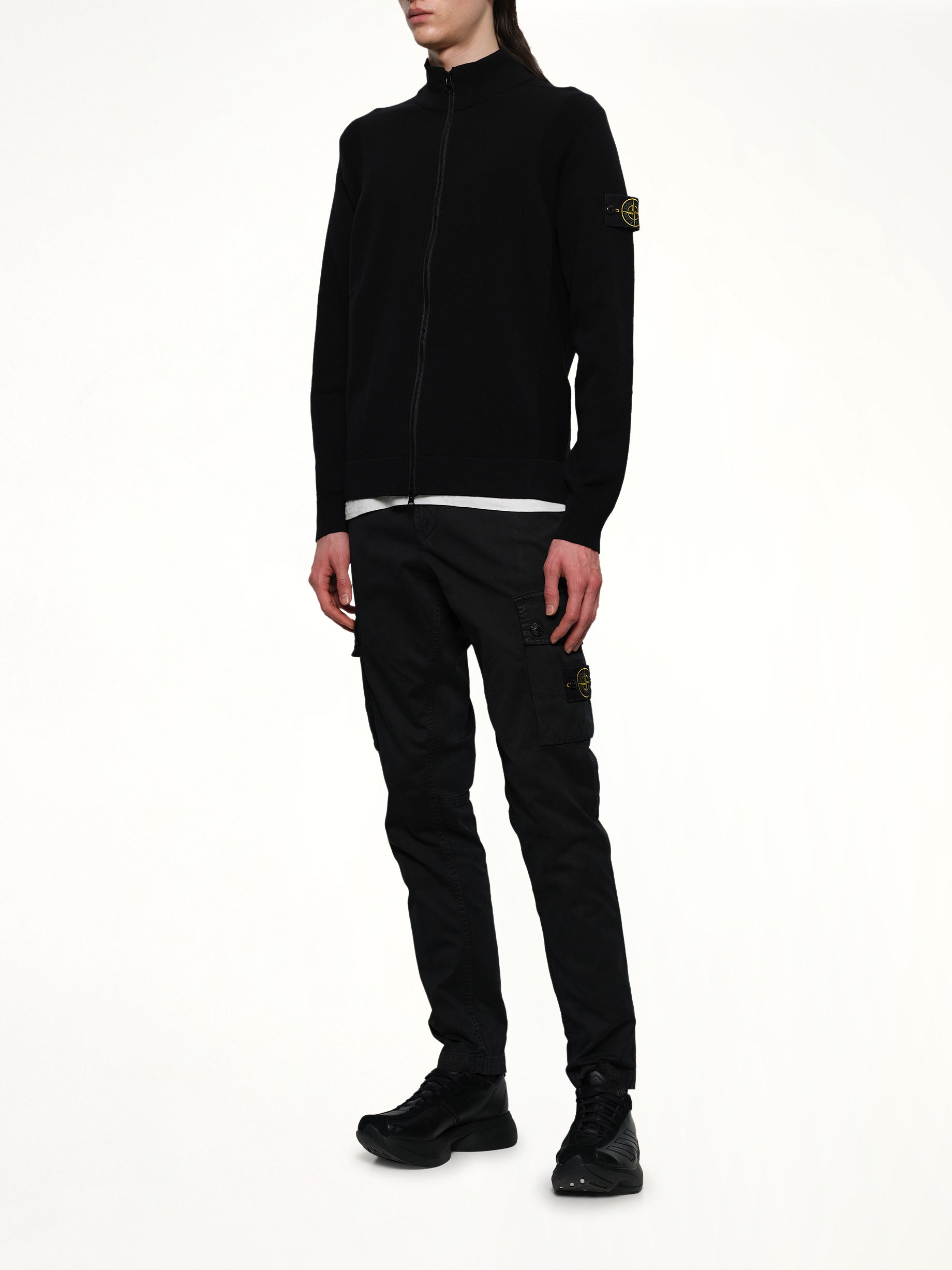 510006 Strech Wool Cardigan in Black