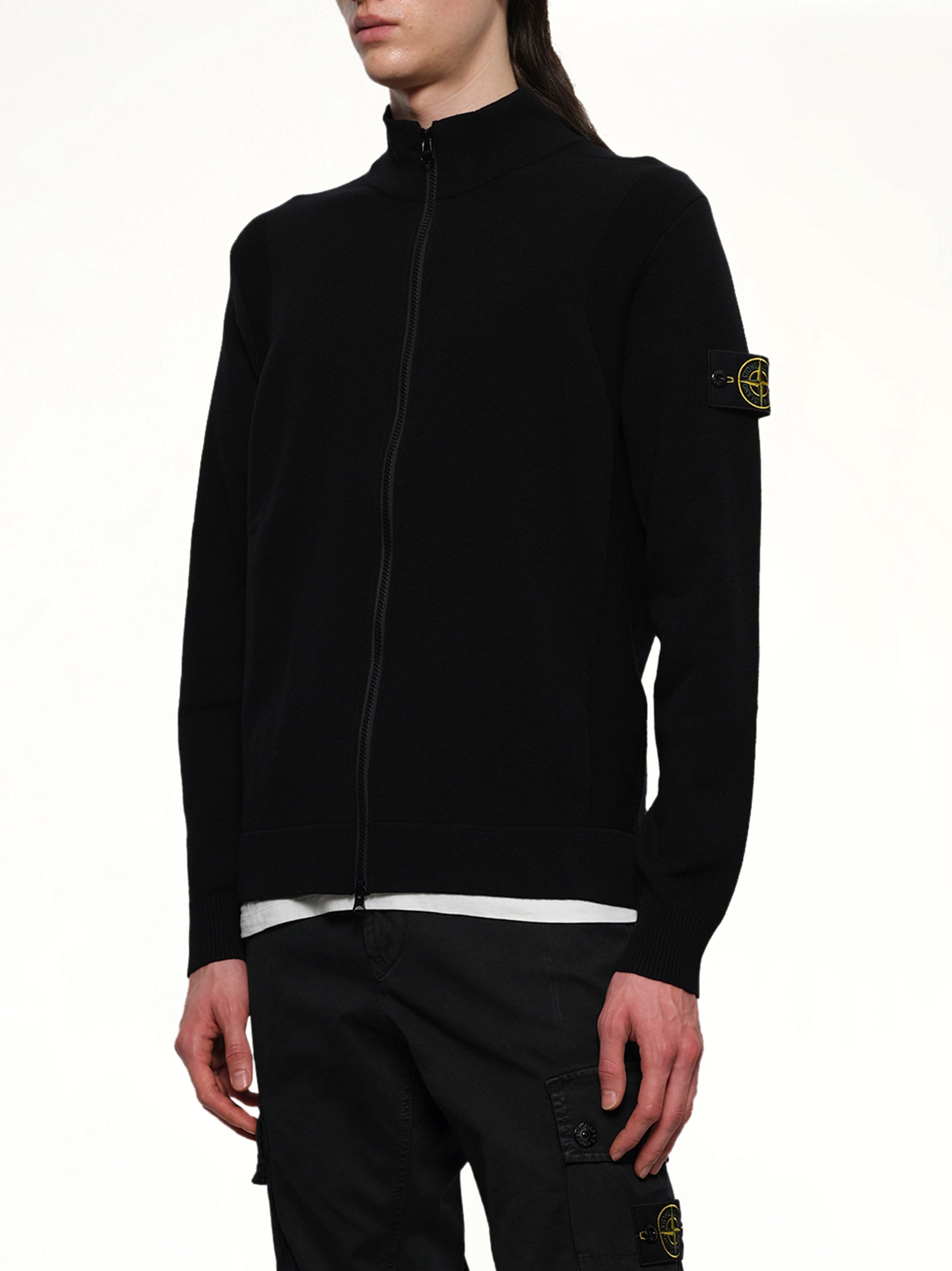 510006 Strech Wool Cardigan in Black