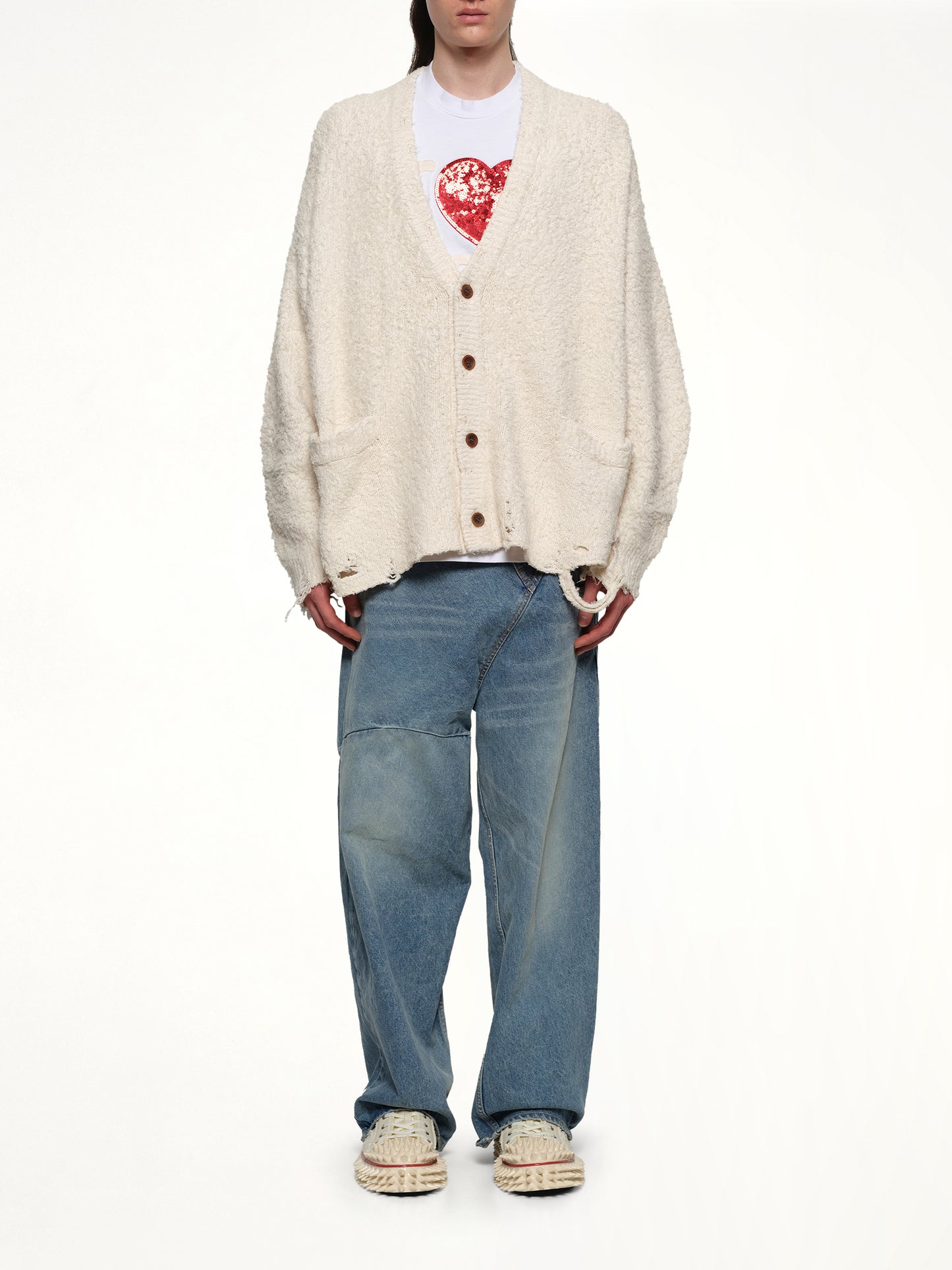 Backbone Knit Cardigan in Ivory