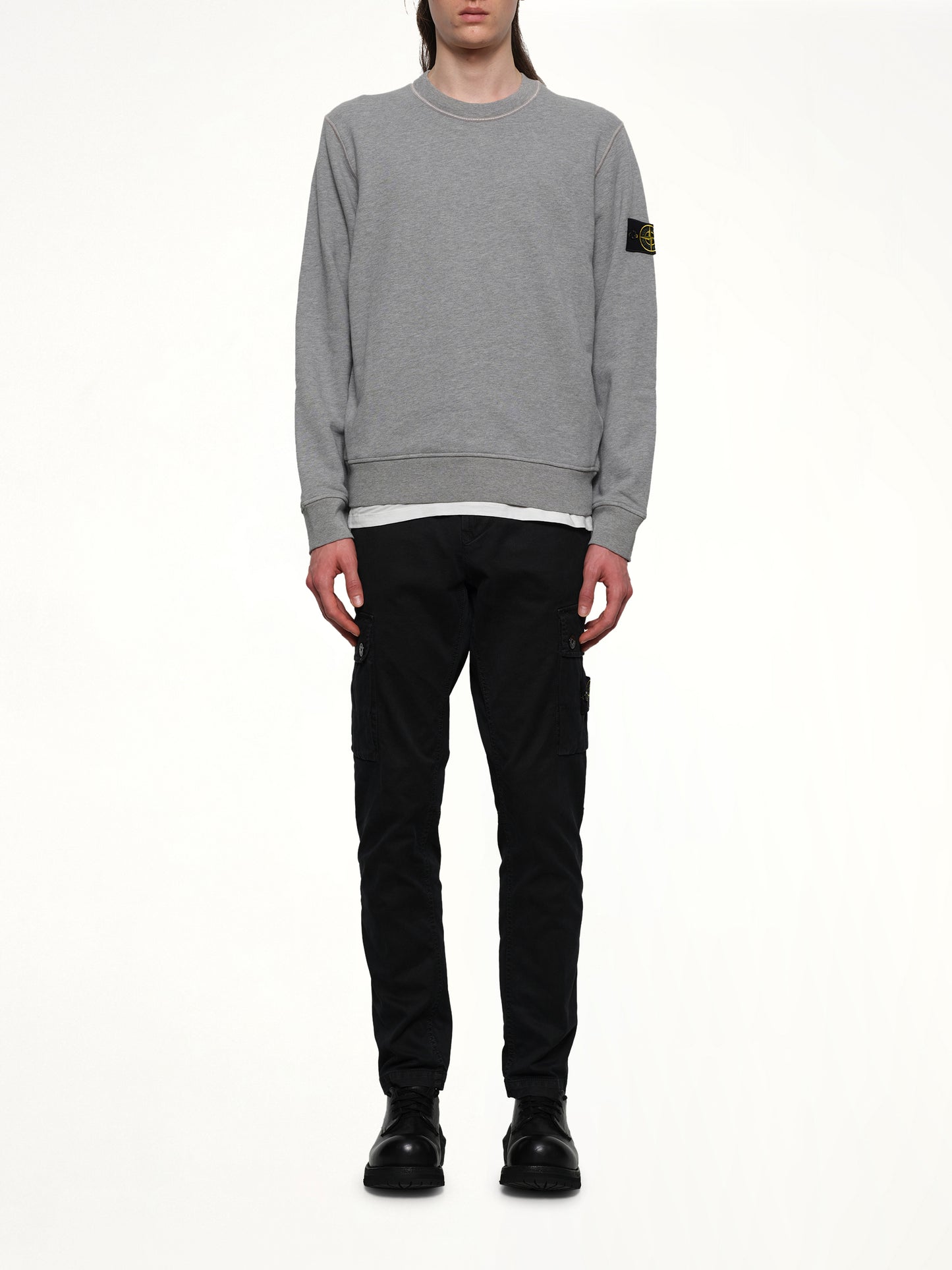 610006 Washed Cotton Sweatshirt in Melange Grey