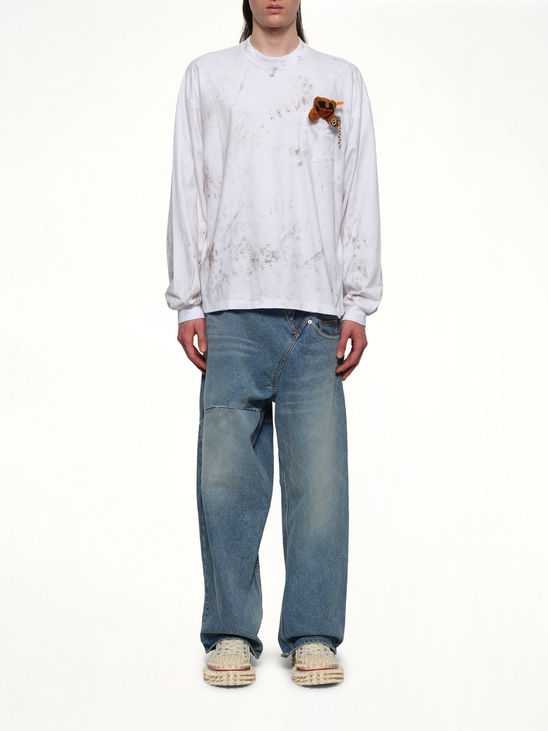 Long Sleeve T-Shirt With Villain Bear in White