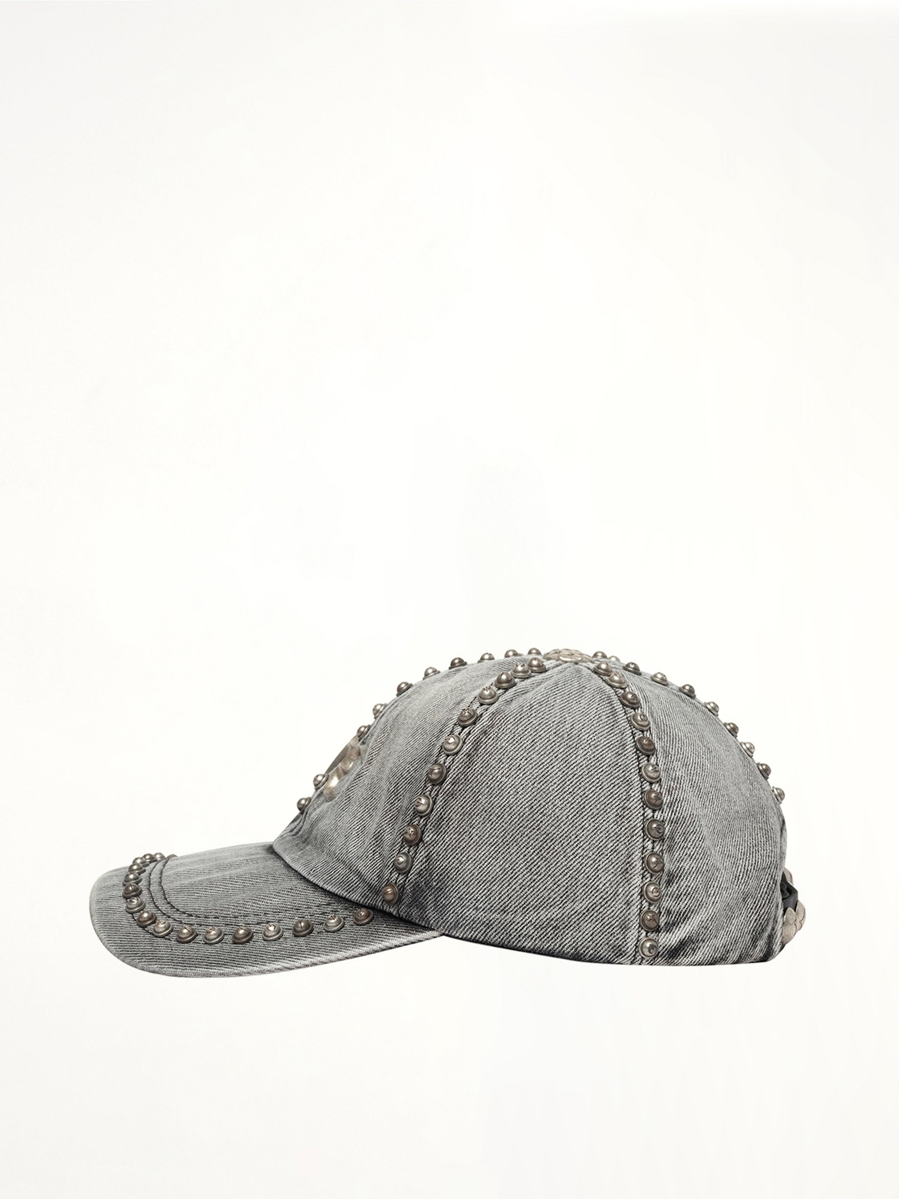 Studded Denim Cap in Black